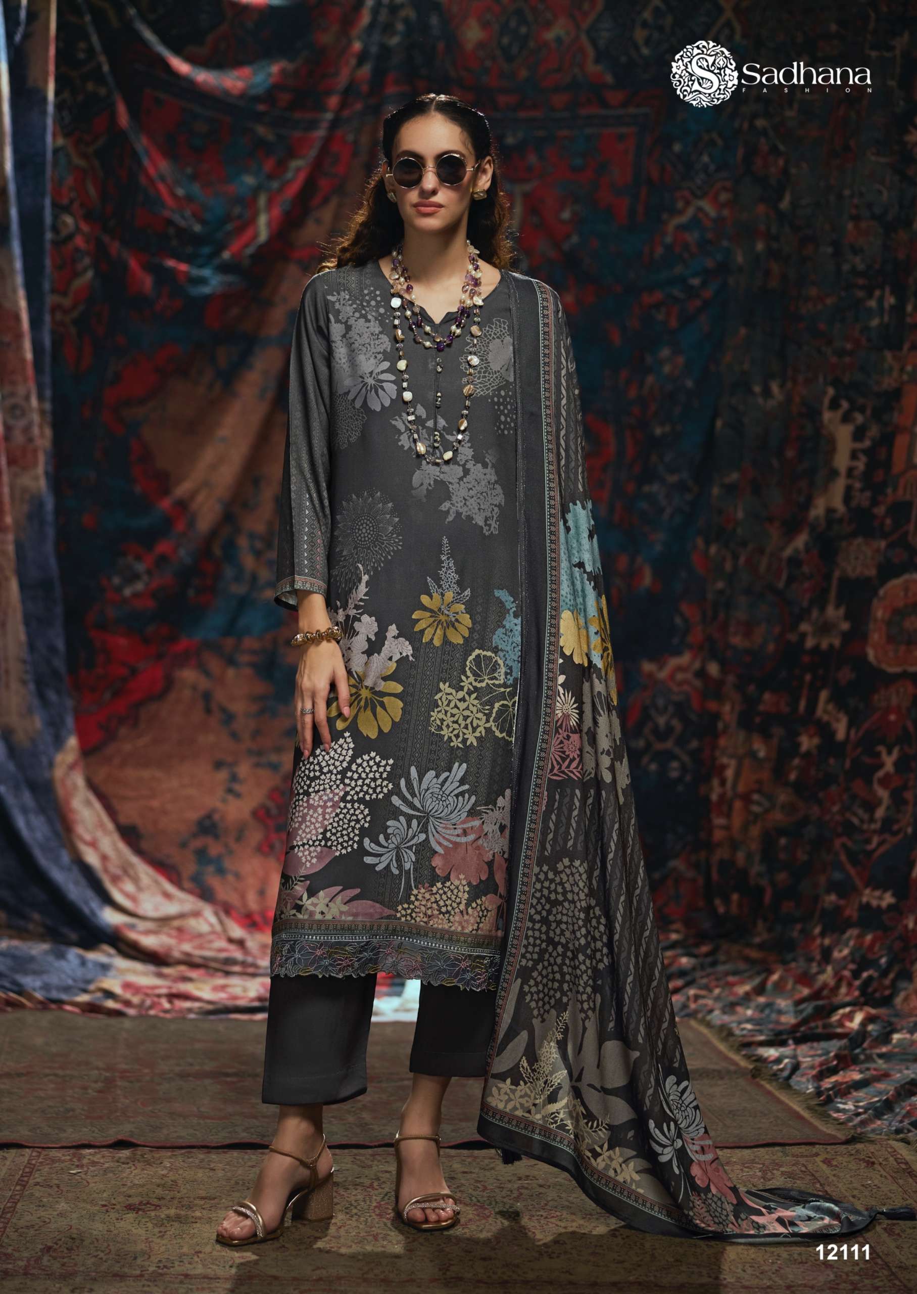 SADHANA FASHION VIVID VISCOSE PASHMINA DIGITAL PRINT WITH FANCY WORK SUIT 