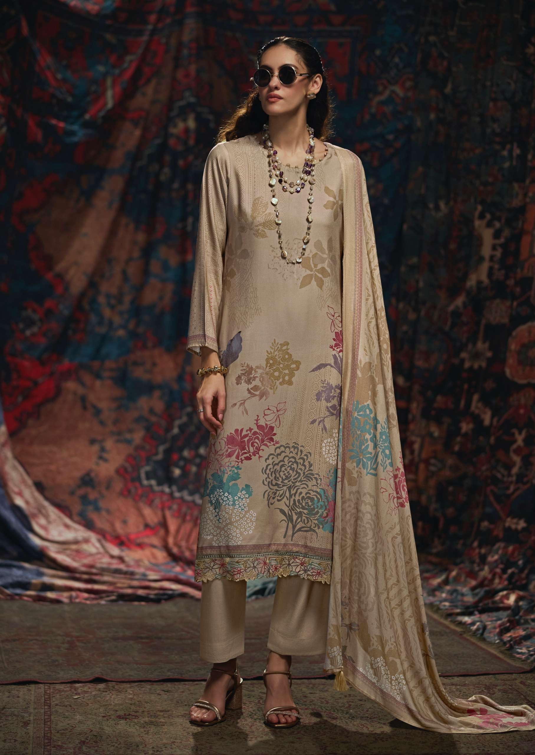 SADHANA FASHION VIVID VISCOSE PASHMINA DIGITAL PRINT WITH FANCY WORK SUIT 