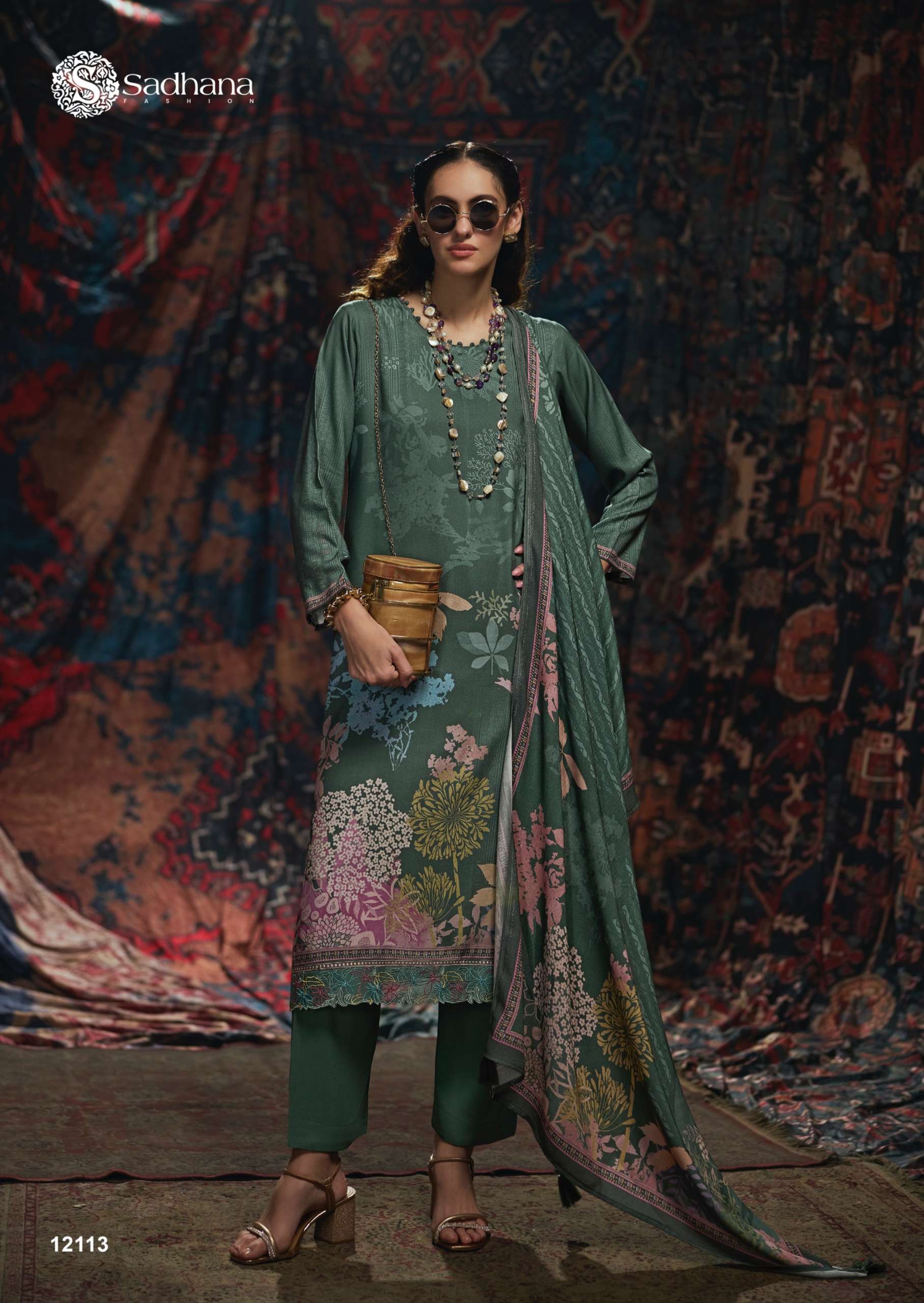 SADHANA FASHION VIVID VISCOSE PASHMINA DIGITAL PRINT WITH FANCY WORK SUIT 