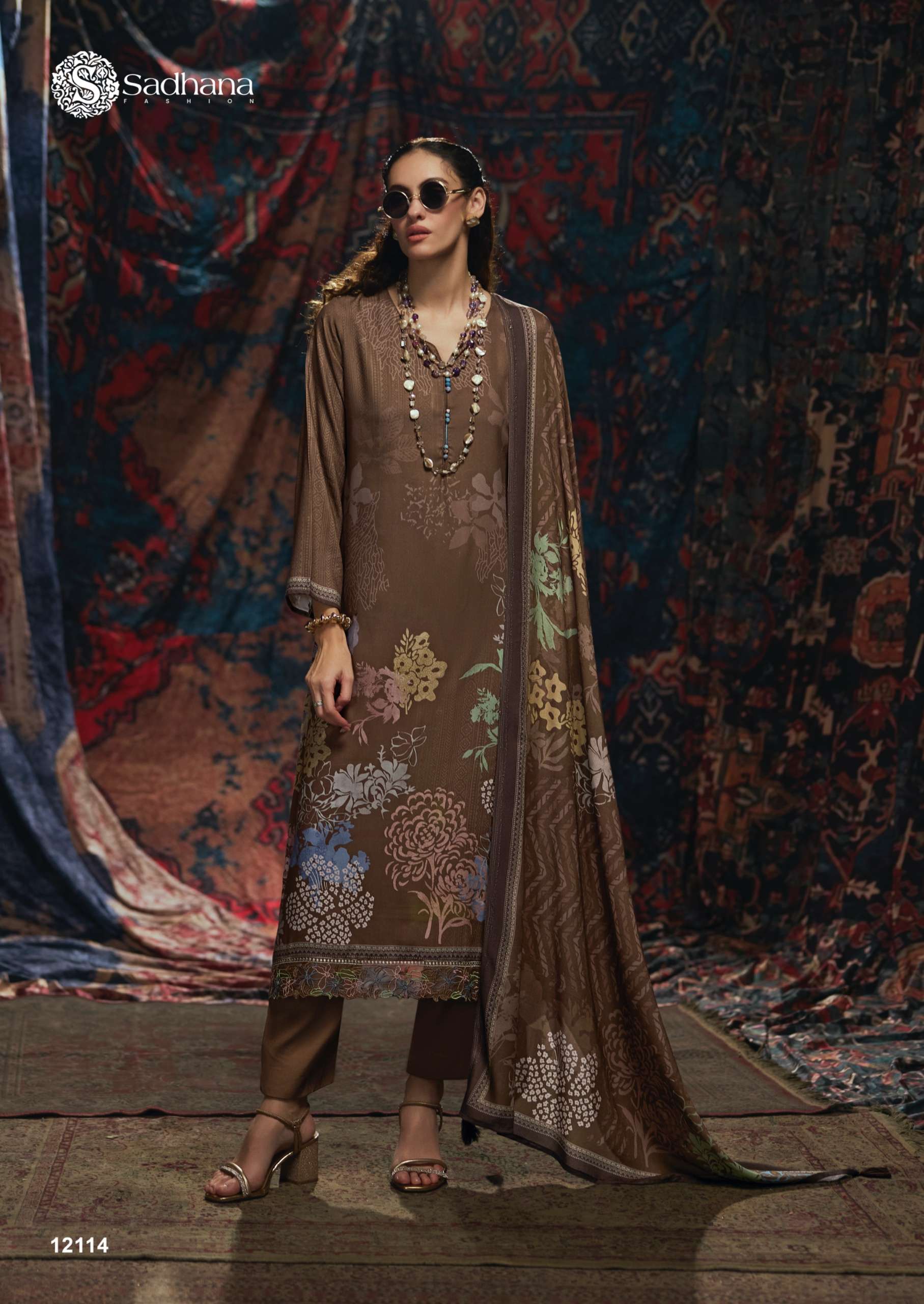 SADHANA FASHION VIVID VISCOSE PASHMINA DIGITAL PRINT WITH FANCY WORK SUIT 