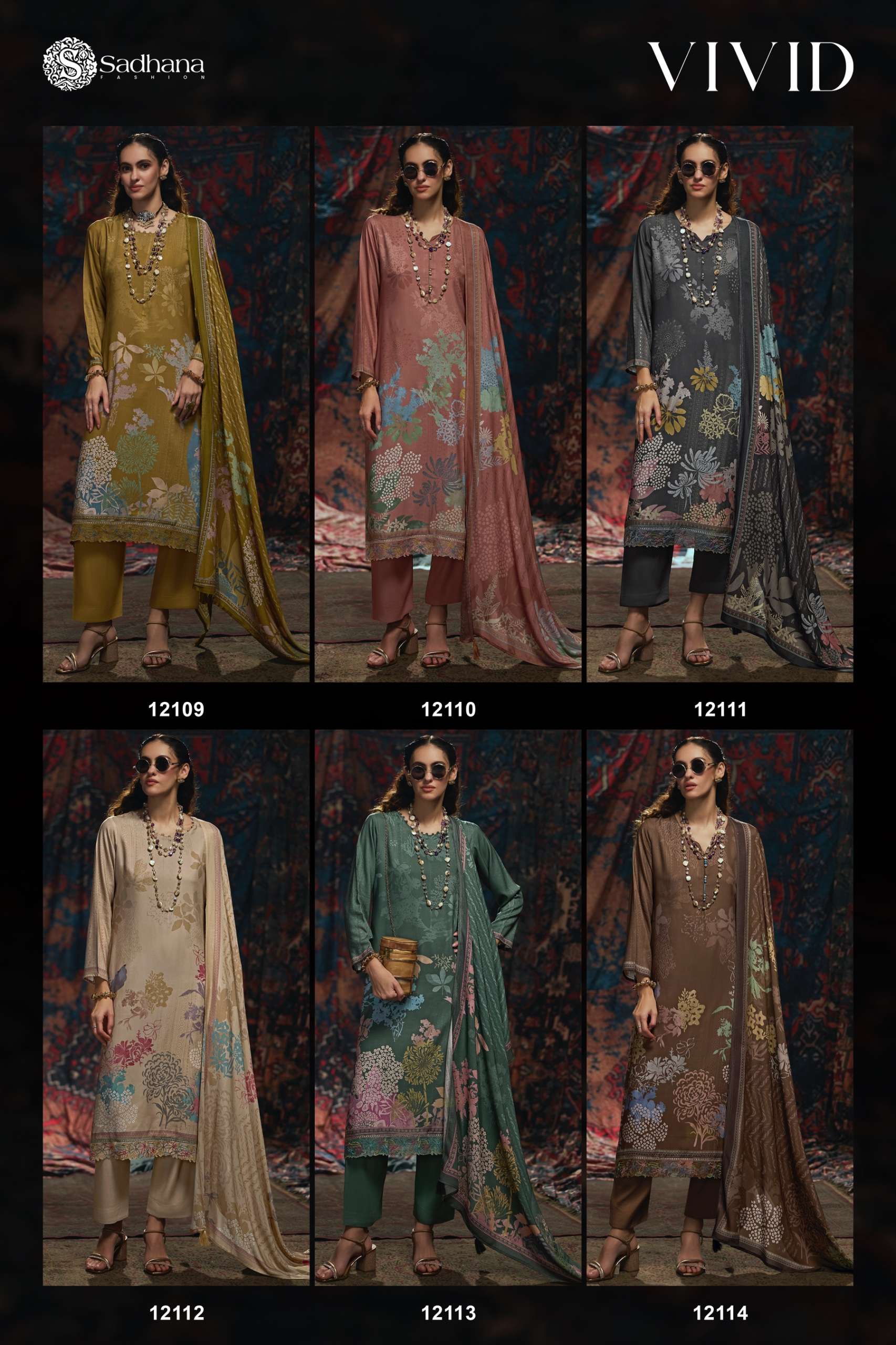 SADHANA FASHION VIVID VISCOSE PASHMINA DIGITAL PRINT WITH FANCY WORK SUIT 