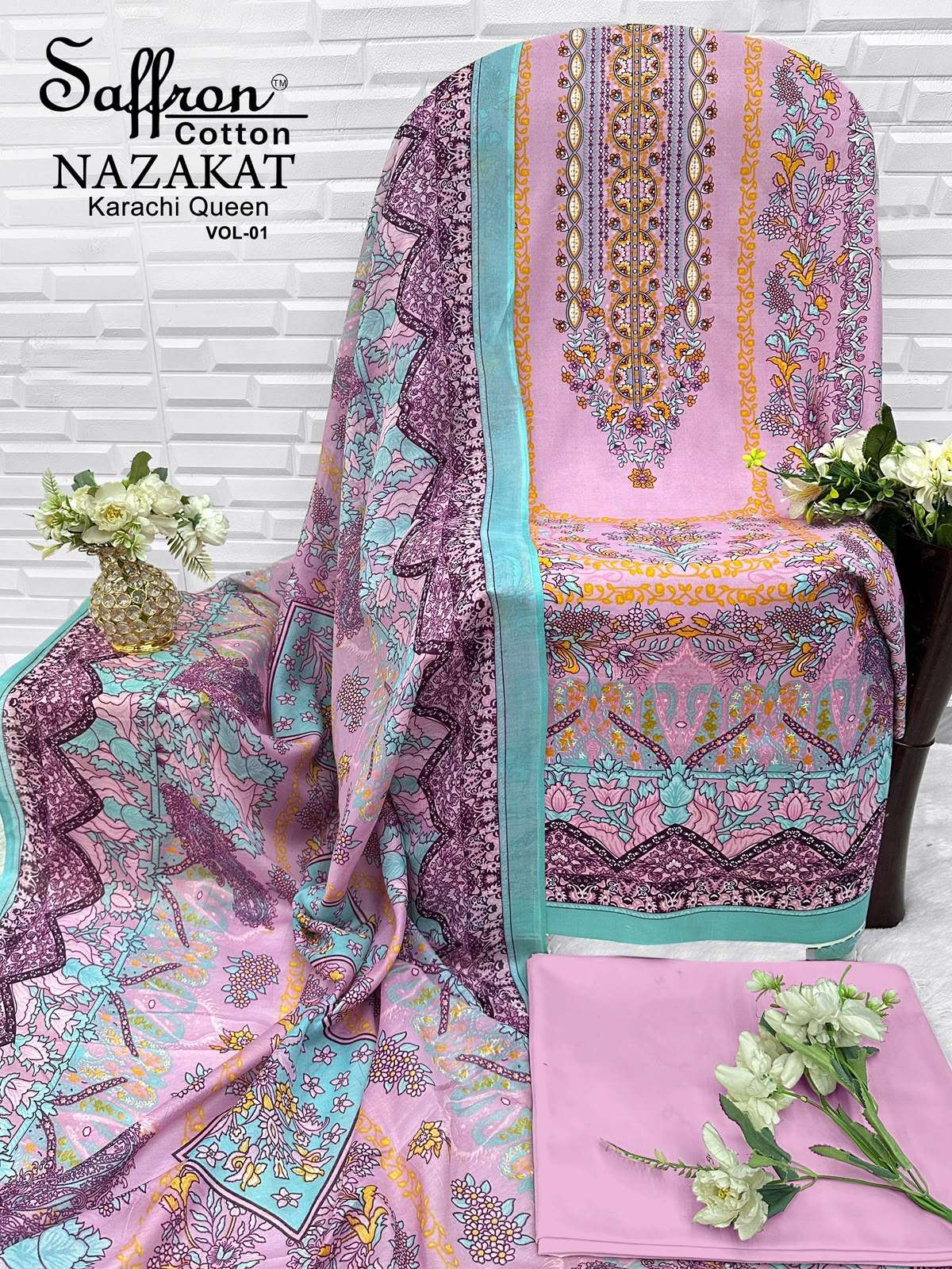 SAFFRON COTTON NAZAKAT KARACHI QUEEN VOL 1 COTTON DIGITAL STYLE PRINT SALWAR SUIT