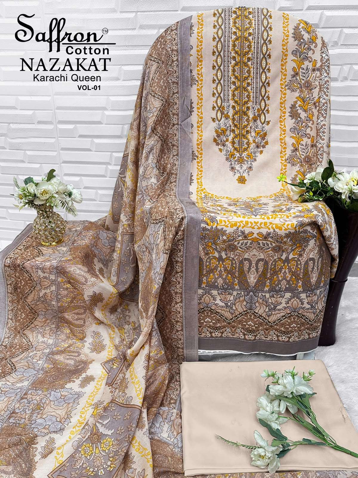 SAFFRON COTTON NAZAKAT KARACHI QUEEN VOL 1 COTTON DIGITAL STYLE PRINT SALWAR SUIT