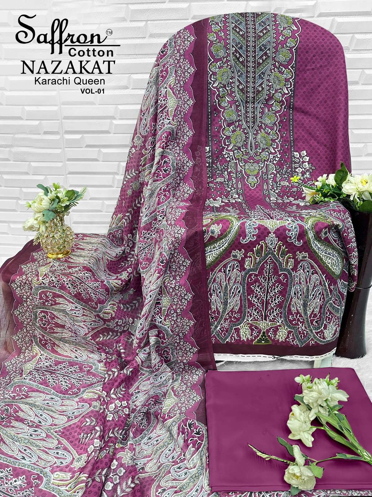 SAFFRON COTTON NAZAKAT KARACHI QUEEN VOL 1 COTTON DIGITAL STYLE PRINT SALWAR SUIT