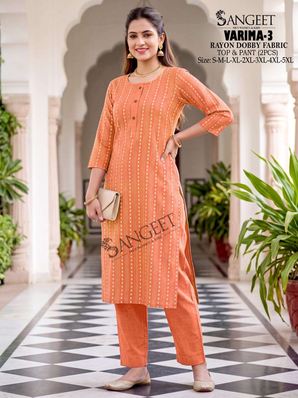 SANGEET VARIMA VOL 3 RAYON FANCY WORKS LADIES KURTI WITH PANT PAIR 