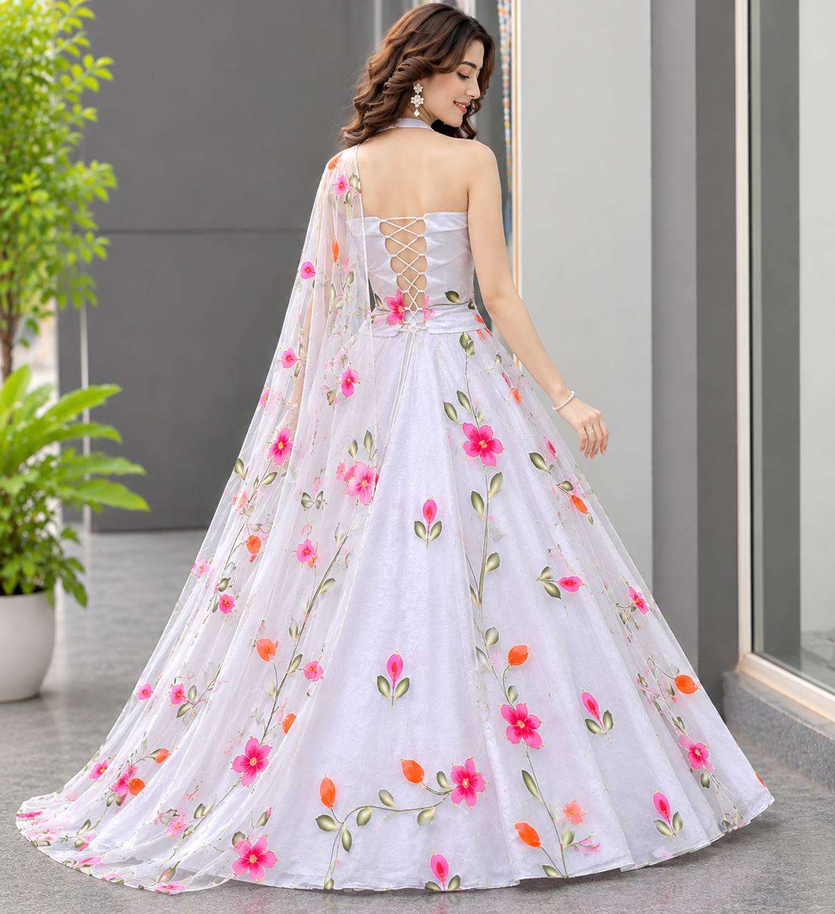 SC 357 ORGANZA PRINTED BEAUTIFUL DESIGNER LOOK WEDDING FUNCTION WEAR LEHENGA CHOLI 