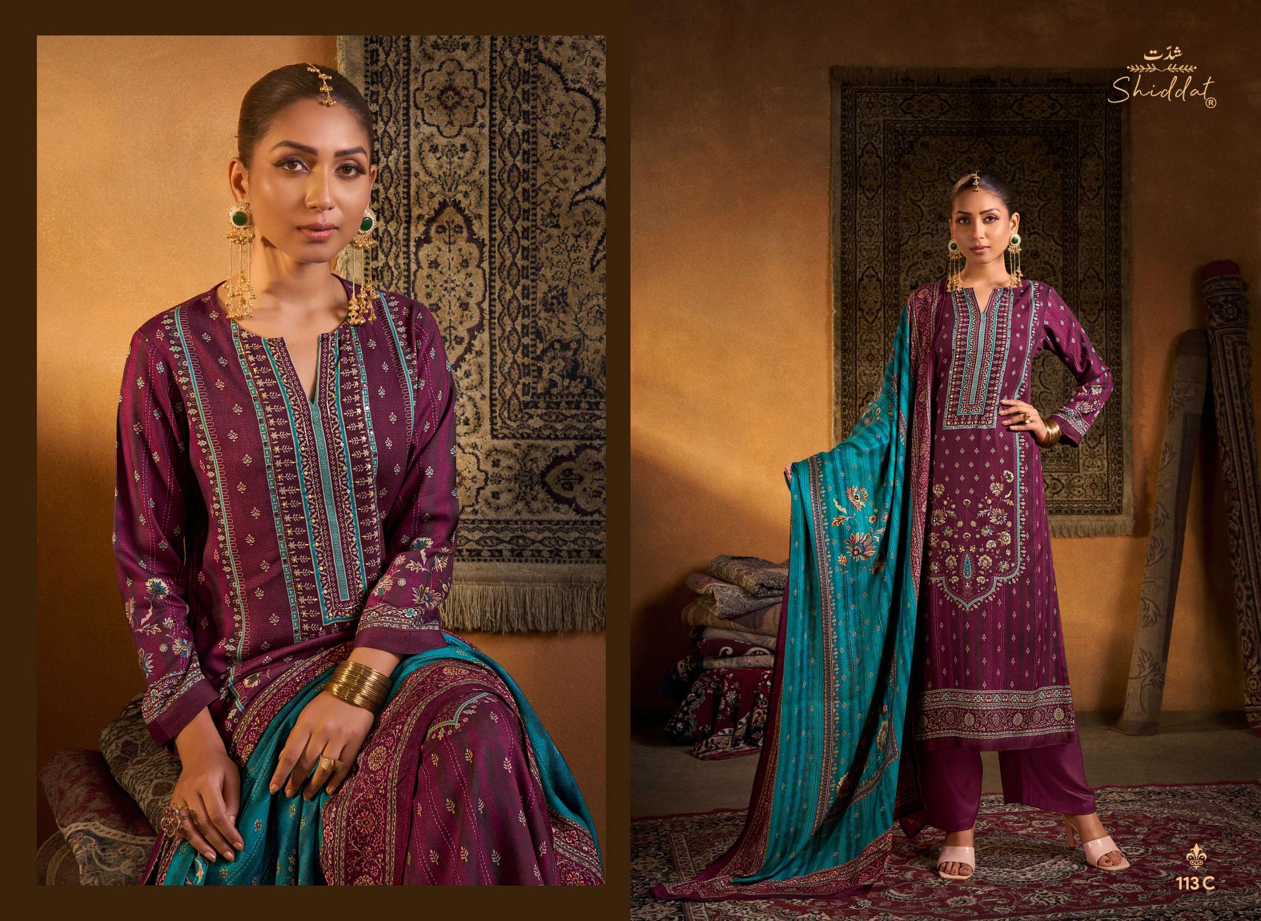 SHIDDAT CALISTA 113 PASHMINA DIGITAL PRINT WITH EMBROIDERY DESIGNER WORK SUIT