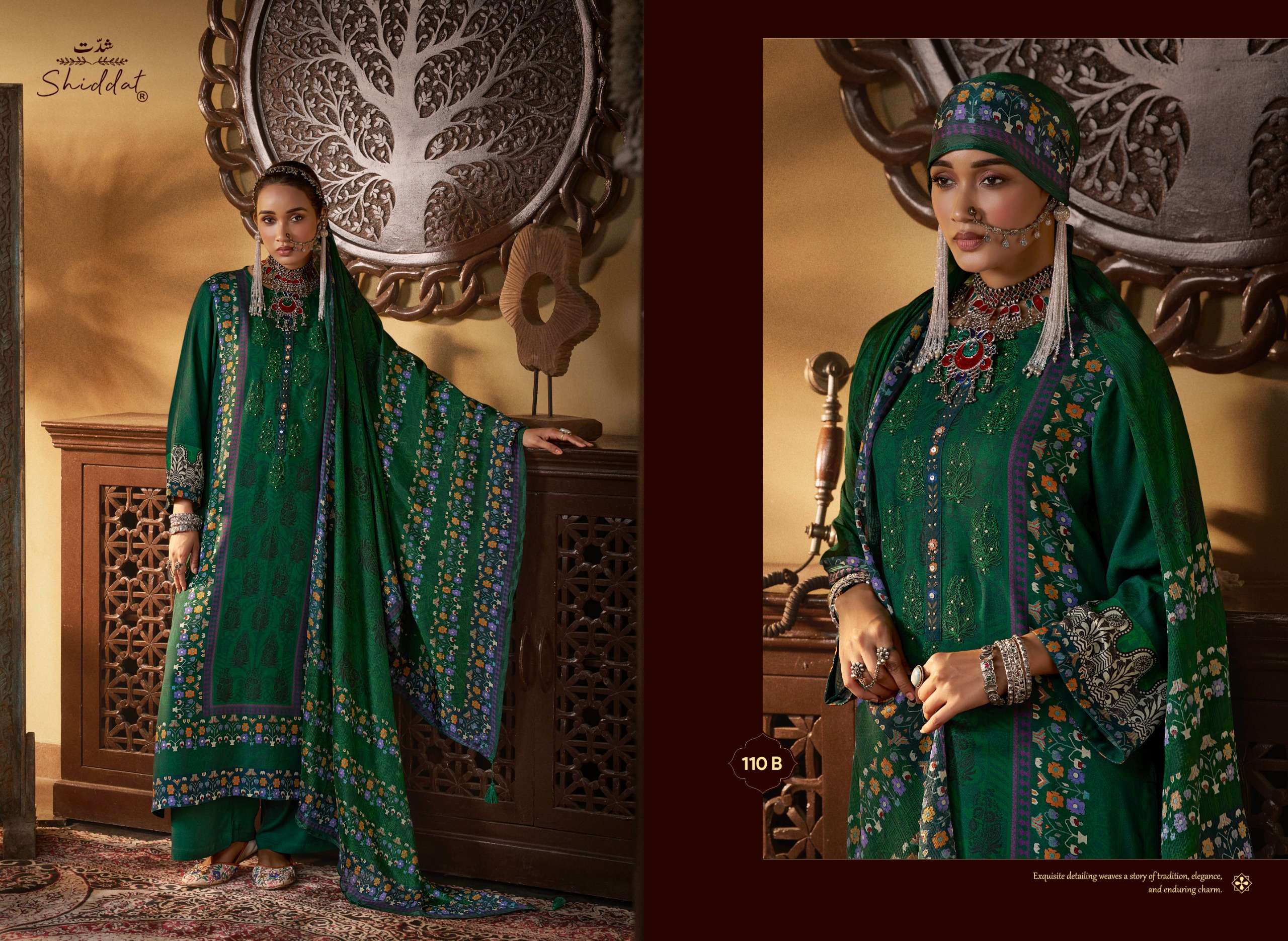 SHIDDAT CASTIEL 110 PASHMINA DESIGNER WORK WINTER WEAR SUIT 