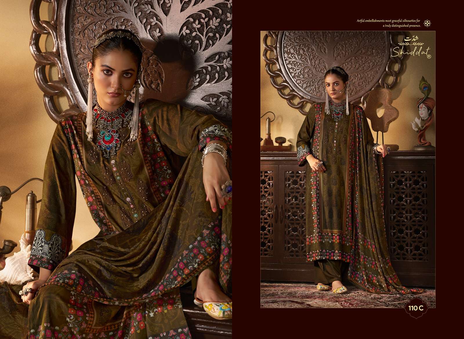 SHIDDAT CASTIEL 110 PASHMINA DESIGNER WORK WINTER WEAR SUIT 
