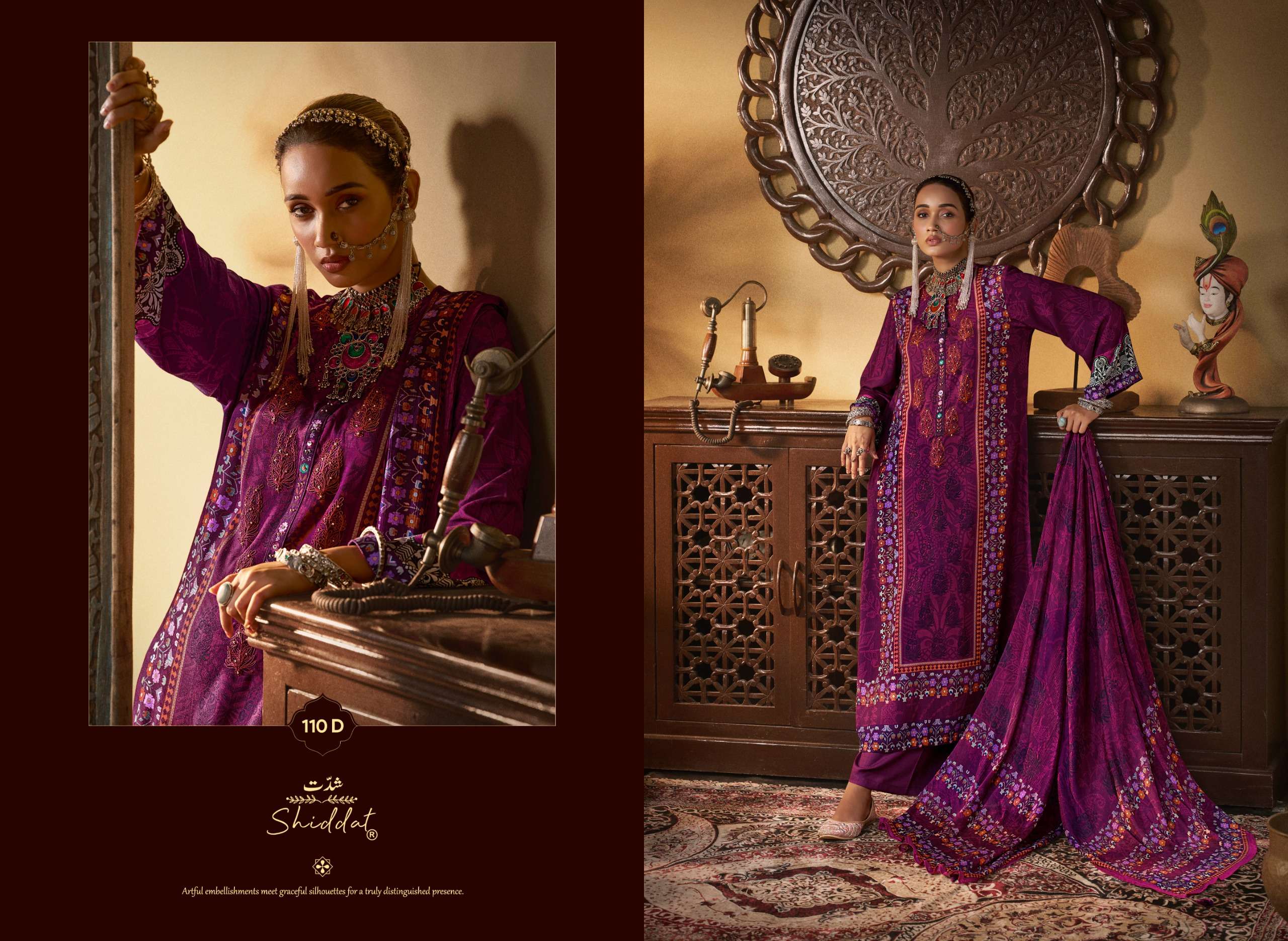 SHIDDAT CASTIEL 110 PASHMINA DESIGNER WORK WINTER WEAR SUIT 
