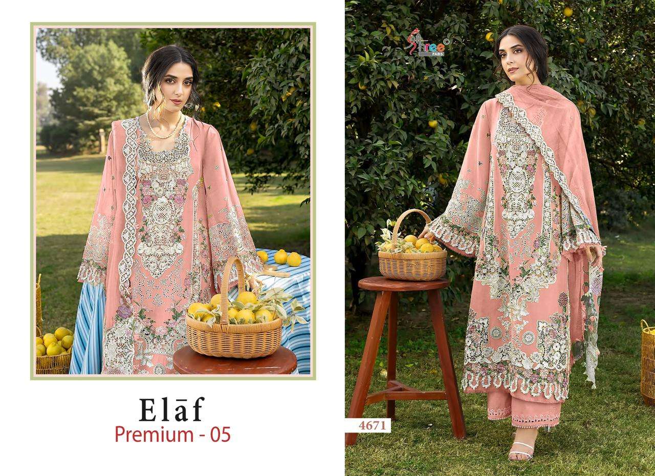 SHREE FABS ELAF PREMIUM 5 COTTON HEAVY EMBROIDERY DESIGNER PAKISTANI SUIT