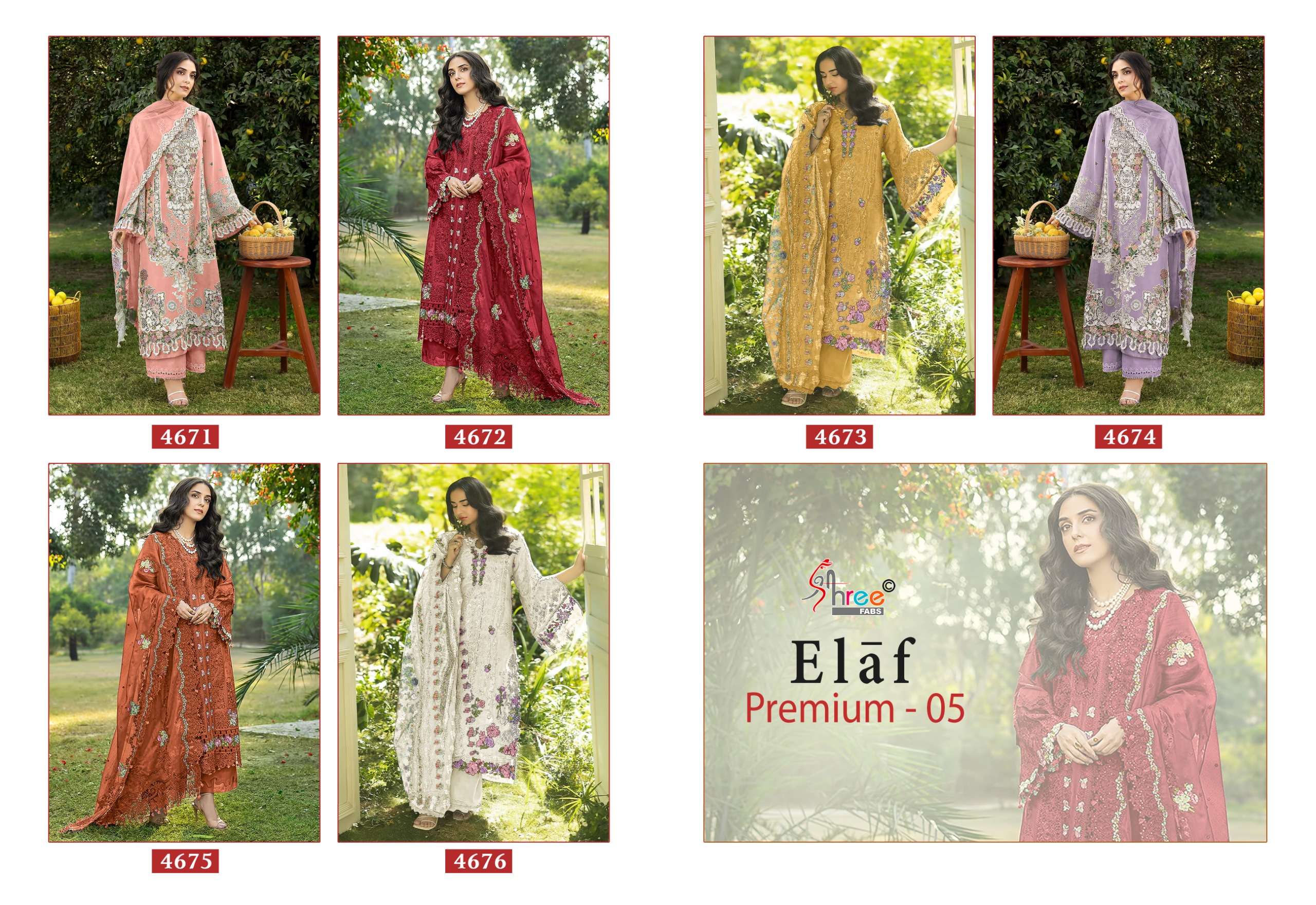 SHREE FABS ELAF PREMIUM 5 COTTON HEAVY EMBROIDERY DESIGNER PAKISTANI SUIT