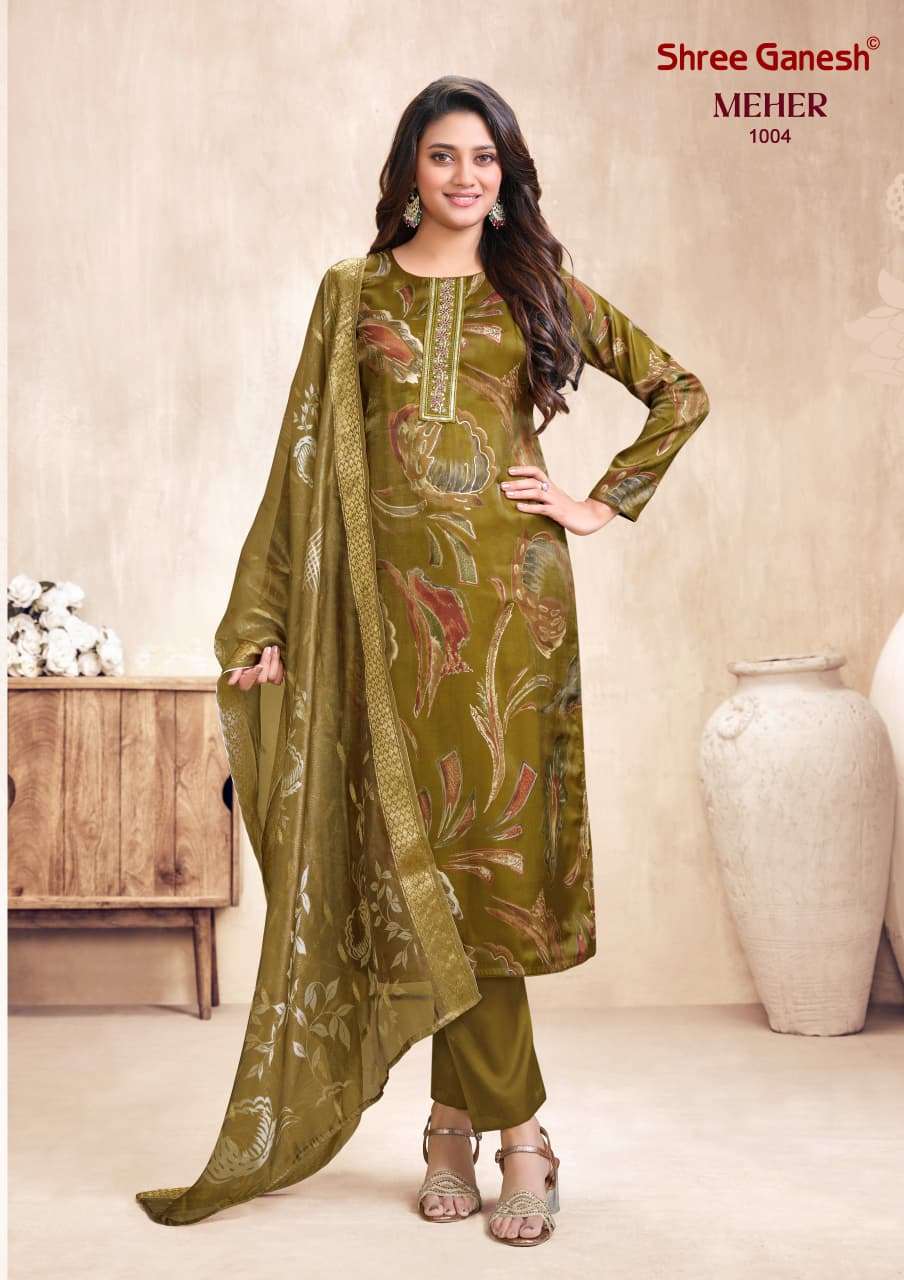 SHREE GANESH MEHER VOL 1 ROMAN SILK DESIGNER WORK READY MADE LADIES SUIT