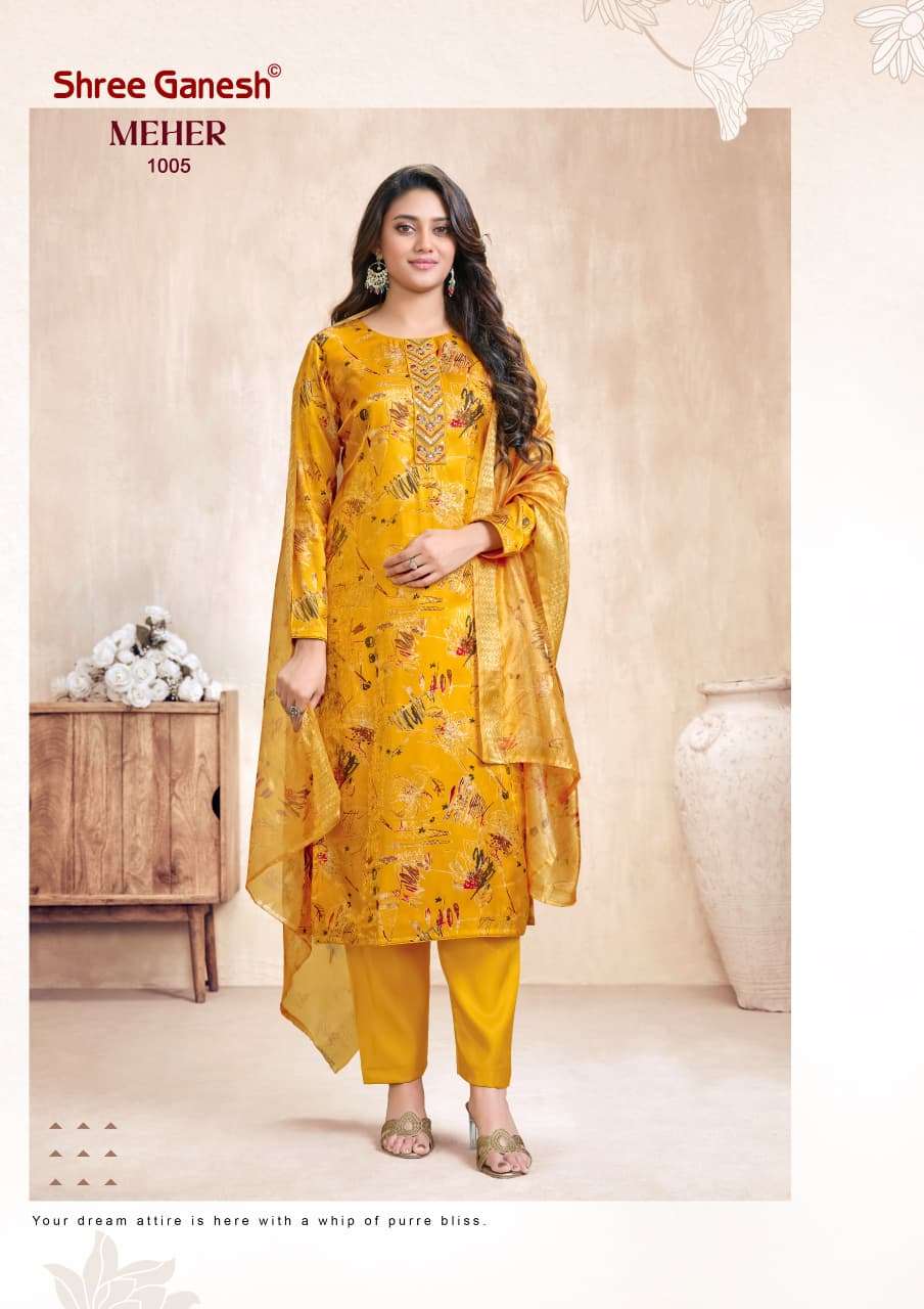 SHREE GANESH MEHER VOL 1 ROMAN SILK DESIGNER WORK READY MADE LADIES SUIT