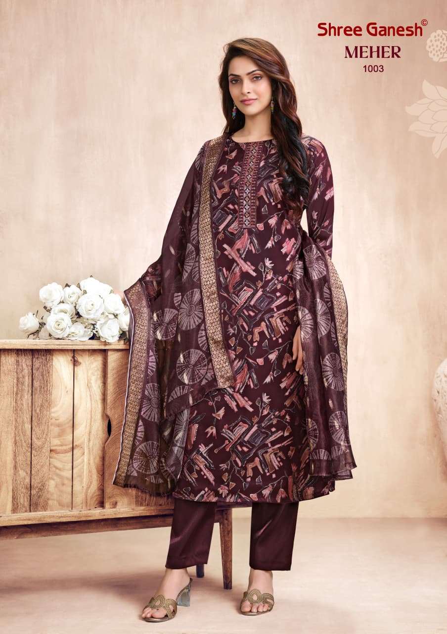 SHREE GANESH MEHER VOL 1 ROMAN SILK DESIGNER WORK READY MADE LADIES SUIT