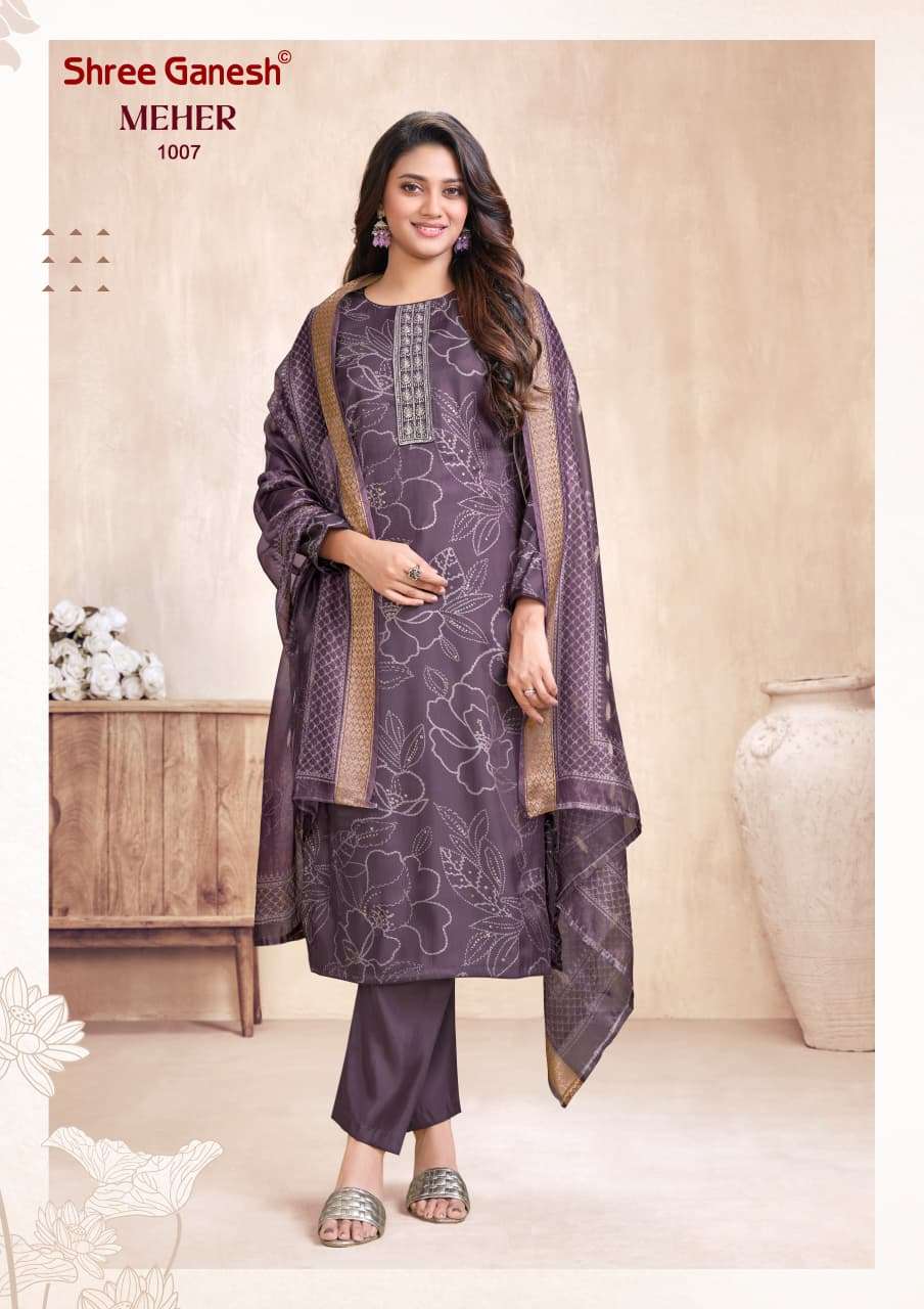 SHREE GANESH MEHER VOL 1 ROMAN SILK DESIGNER WORK READY MADE LADIES SUIT
