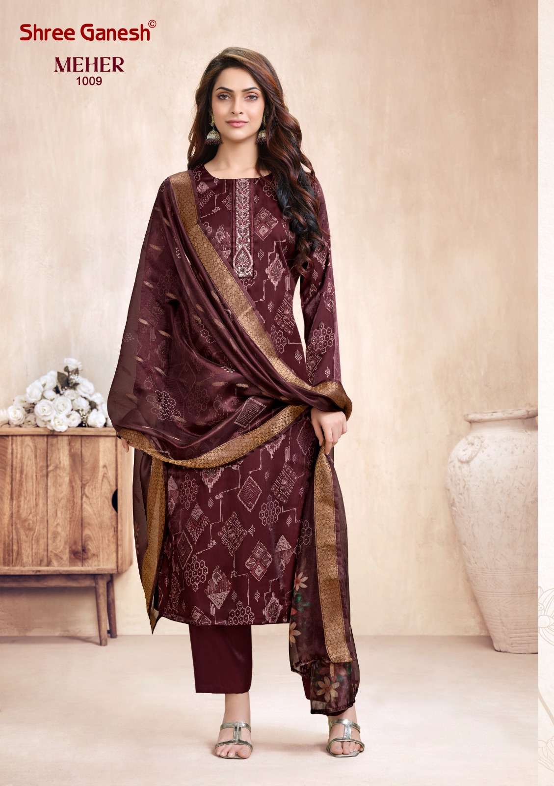 SHREE GANESH MEHER VOL 1 ROMAN SILK DESIGNER WORK READY MADE LADIES SUIT