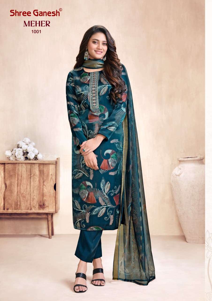 SHREE GANESH MEHER VOL 1 ROMAN SILK DESIGNER WORK READY MADE LADIES SUIT