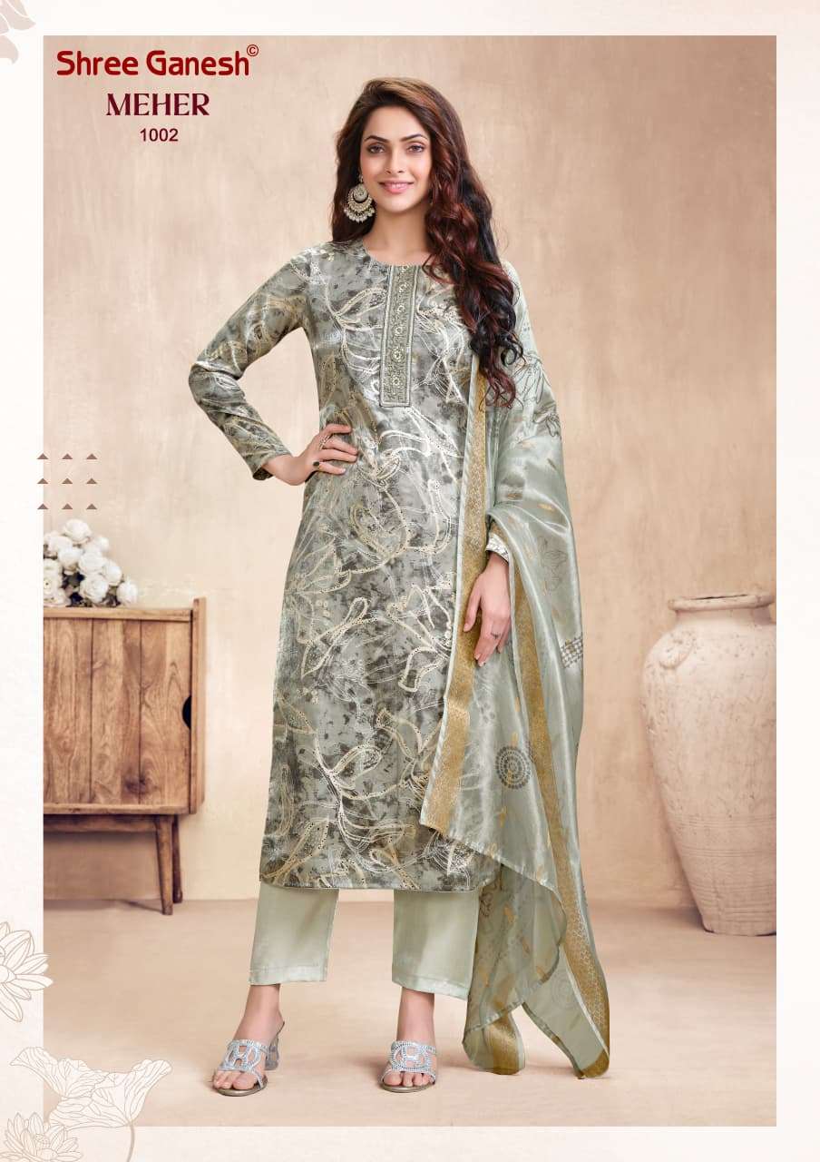 SHREE GANESH MEHER VOL 1 ROMAN SILK DESIGNER WORK READY MADE LADIES SUIT
