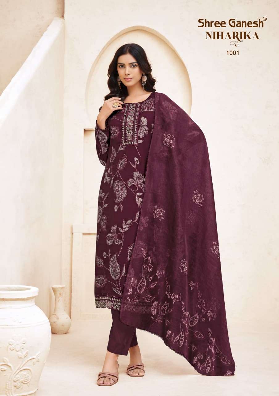 SHREE GANESH NIHARIKA VOL 1 CHANDERI SILK KURTI BOTTOM AND DUPATTA SET 