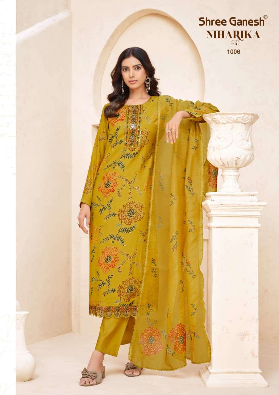 SHREE GANESH NIHARIKA VOL 1 CHANDERI SILK KURTI BOTTOM AND DUPATTA SET 