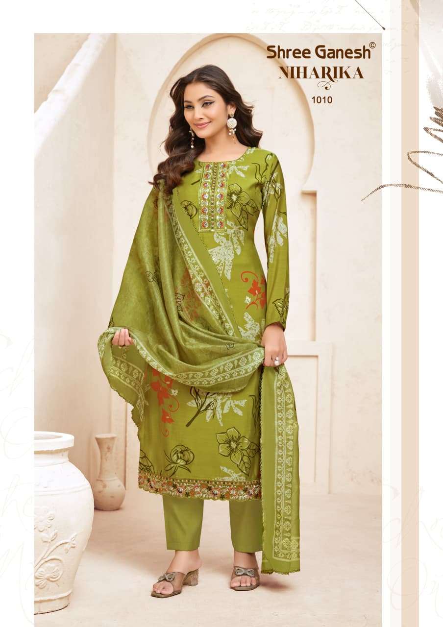 SHREE GANESH NIHARIKA VOL 1 CHANDERI SILK KURTI BOTTOM AND DUPATTA SET 