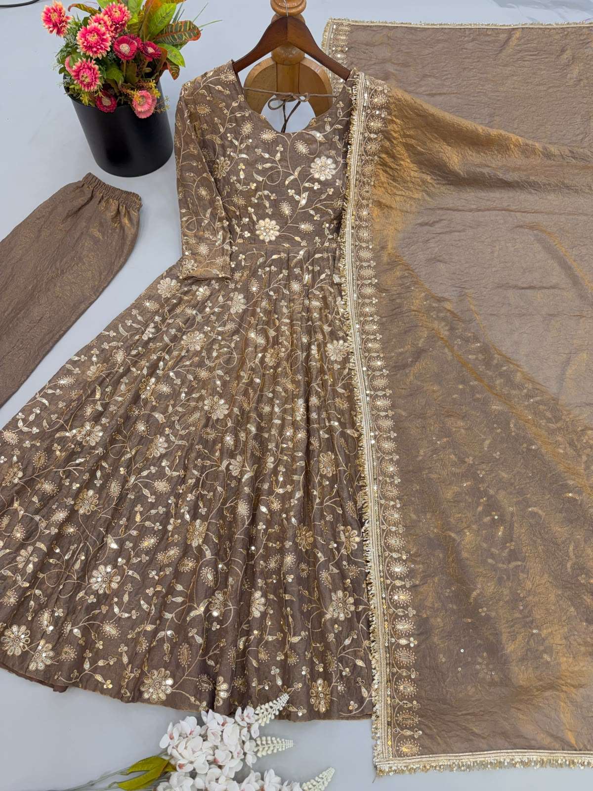 SR 1726 CRUSH FABRIC BEAUTIFUL DESIGNER WEDDING FUNCTION WEAR GOWN DRESS