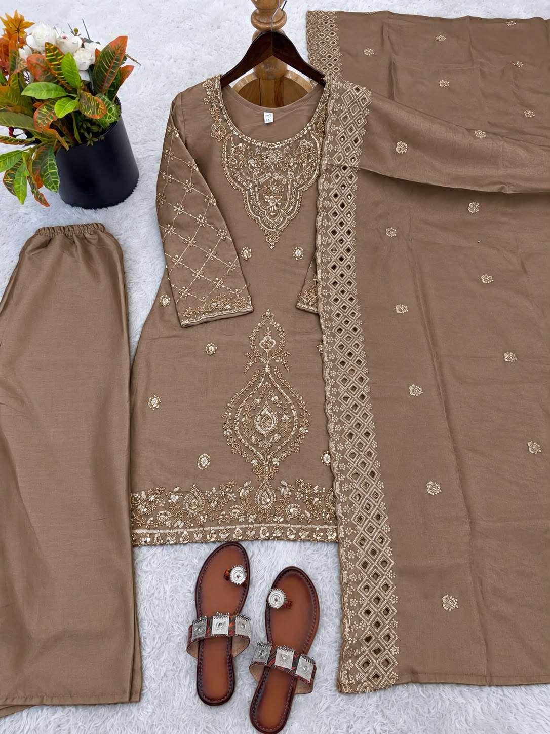 SR 1727 SILK SEQUENCE EMBROIDERY DESIGNER WORK FESTIVE WEAR LADIES SUIT