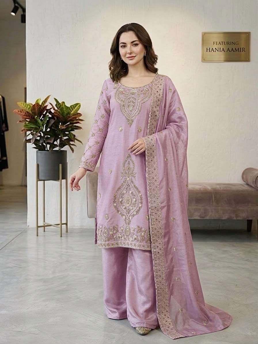 SR 1727 SILK SEQUENCE EMBROIDERY DESIGNER WORK FESTIVE WEAR LADIES SUIT