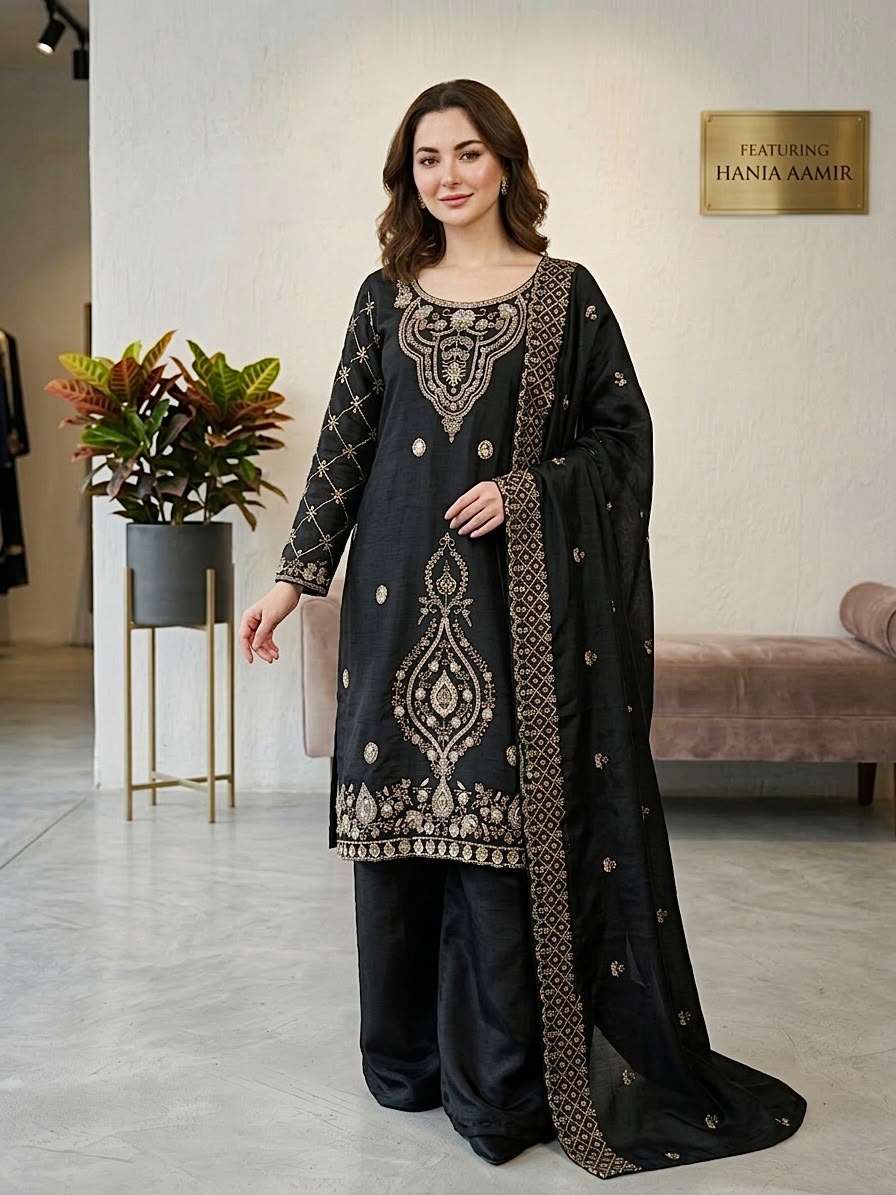 SR 1727 SILK SEQUENCE EMBROIDERY DESIGNER WORK FESTIVE WEAR LADIES SUIT
