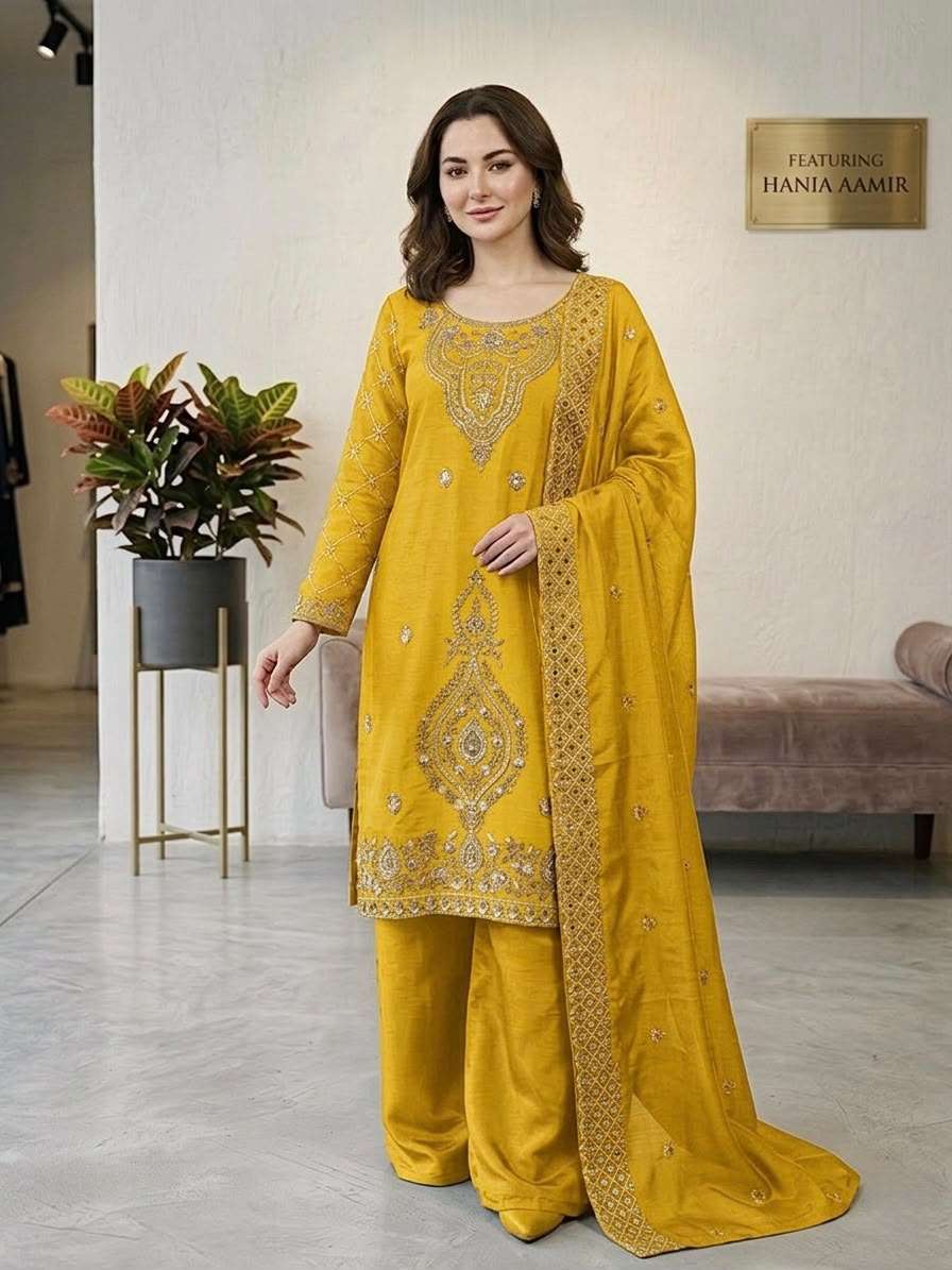 SR 1727 SILK SEQUENCE EMBROIDERY DESIGNER WORK FESTIVE WEAR LADIES SUIT