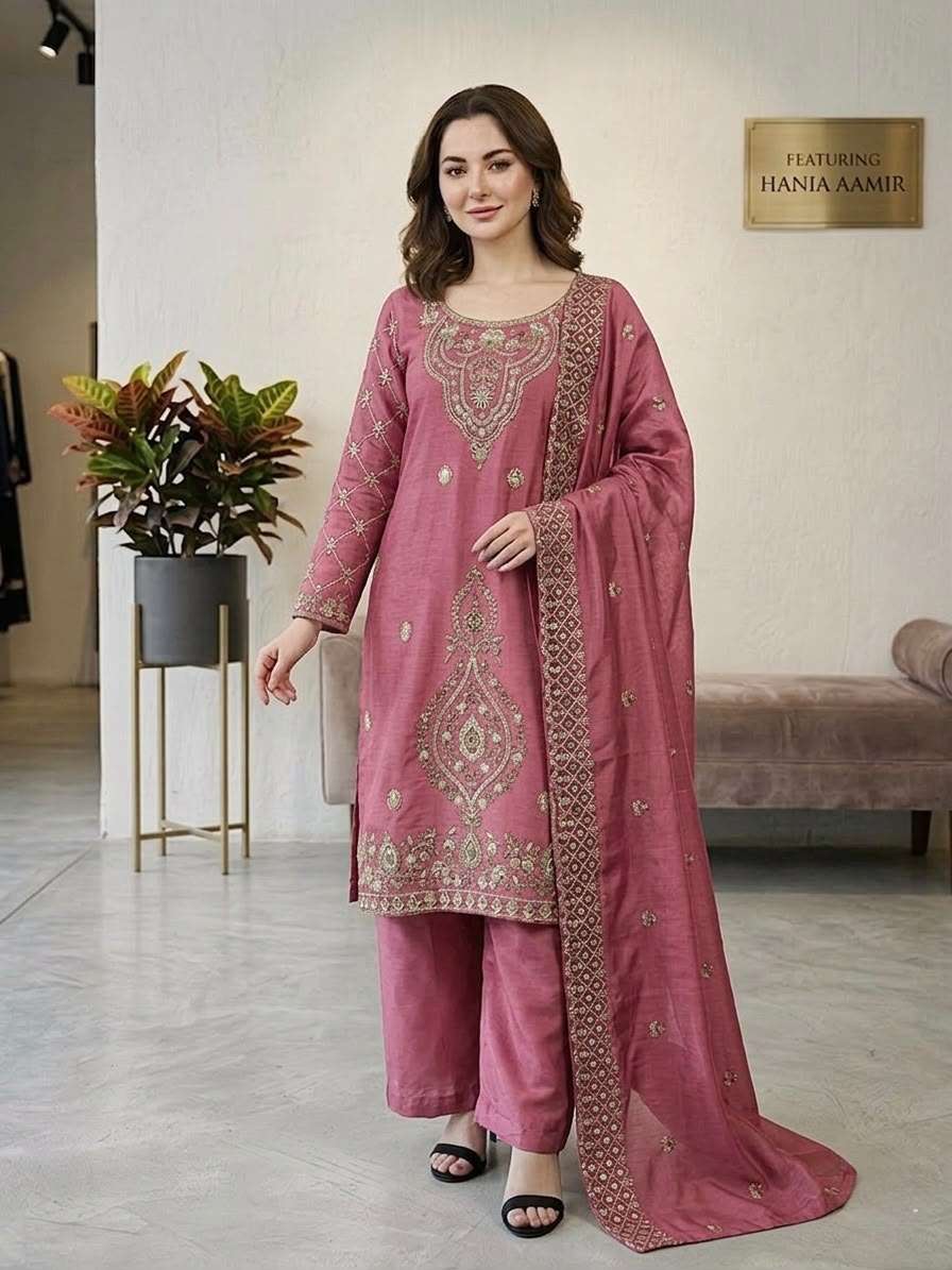 SR 1727 SILK SEQUENCE EMBROIDERY DESIGNER WORK FESTIVE WEAR LADIES SUIT