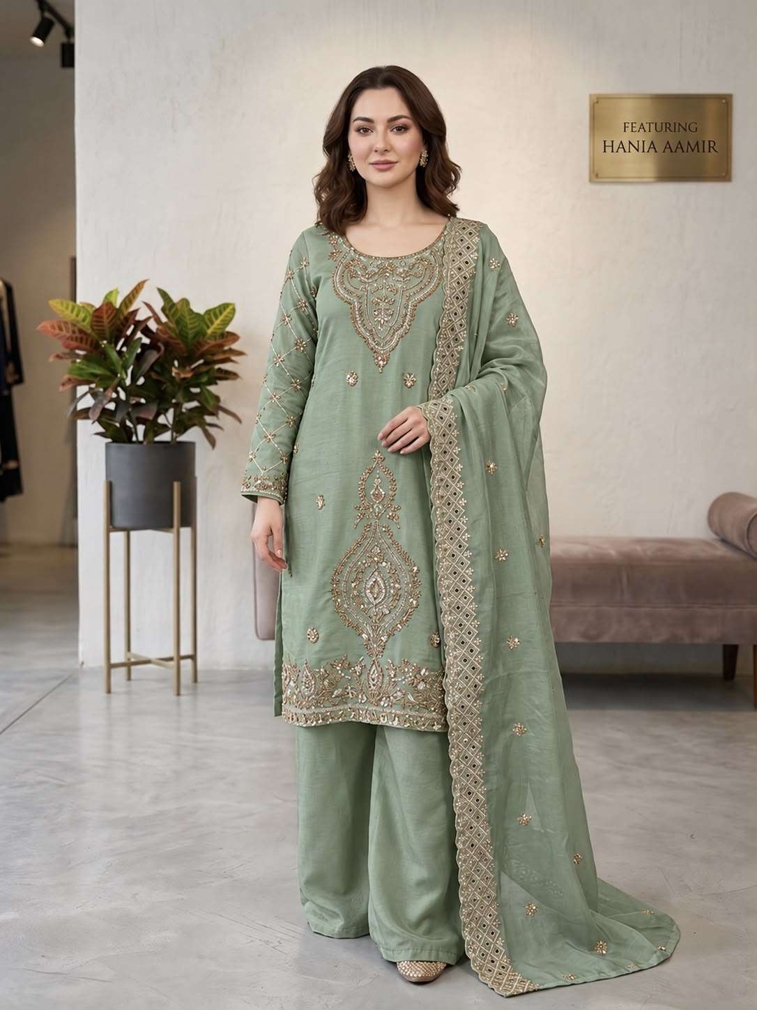 SR 1727 SILK SEQUENCE EMBROIDERY DESIGNER WORK FESTIVE WEAR LADIES SUIT