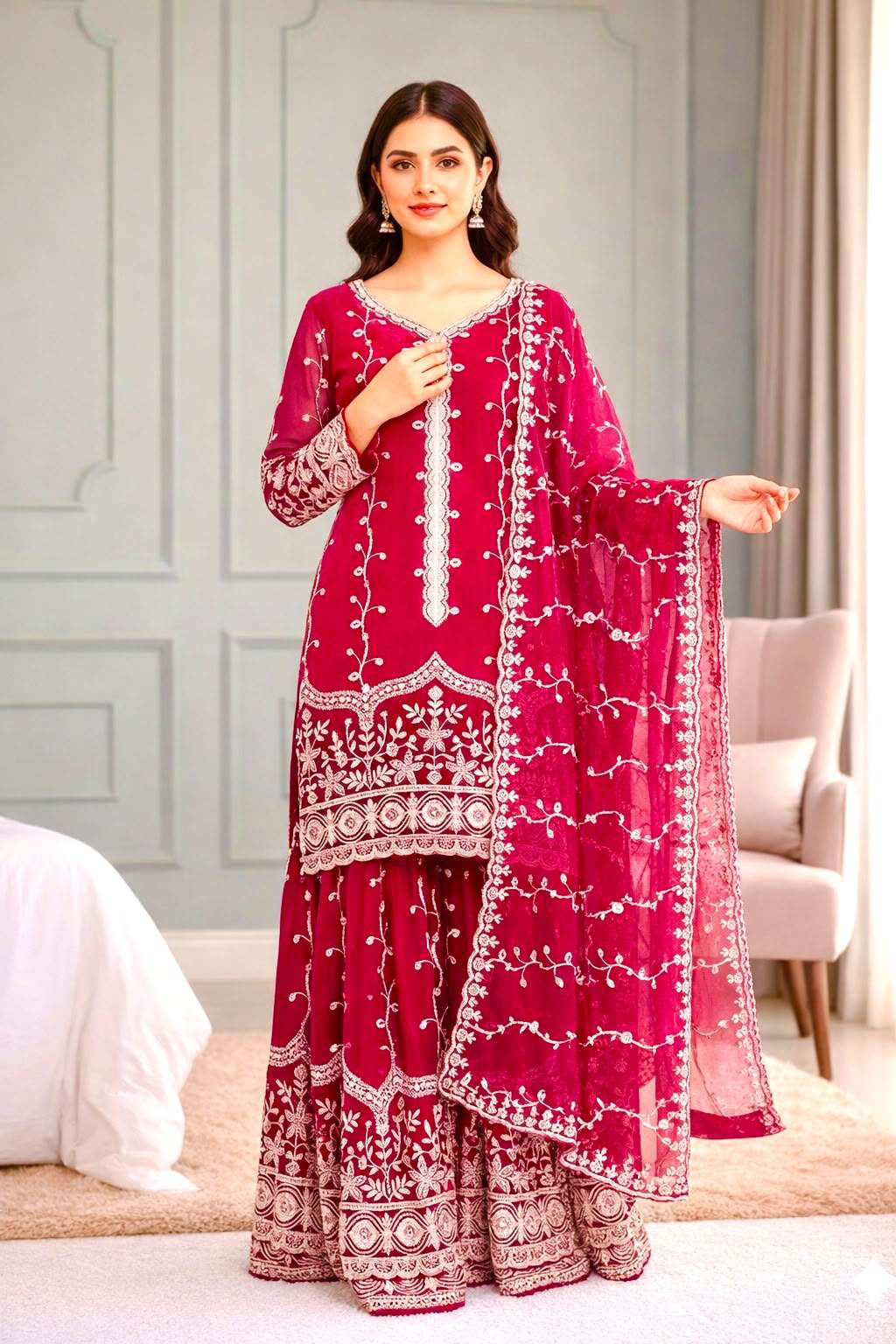 SSR 533 SILK SEQUENCE EMBROIDERY DESIGNER WORK FESTIVE WEAR SUIT
