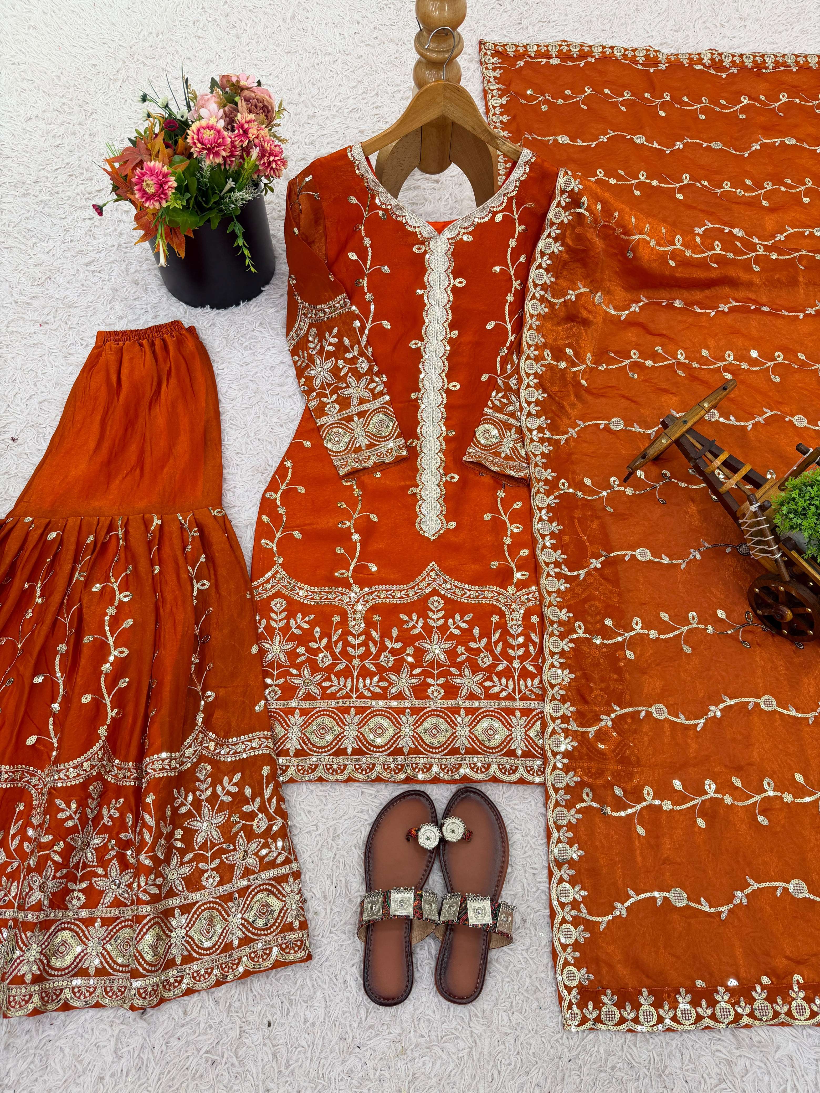 SSR 533 SILK SEQUENCE EMBROIDERY DESIGNER WORK FESTIVE WEAR SUIT