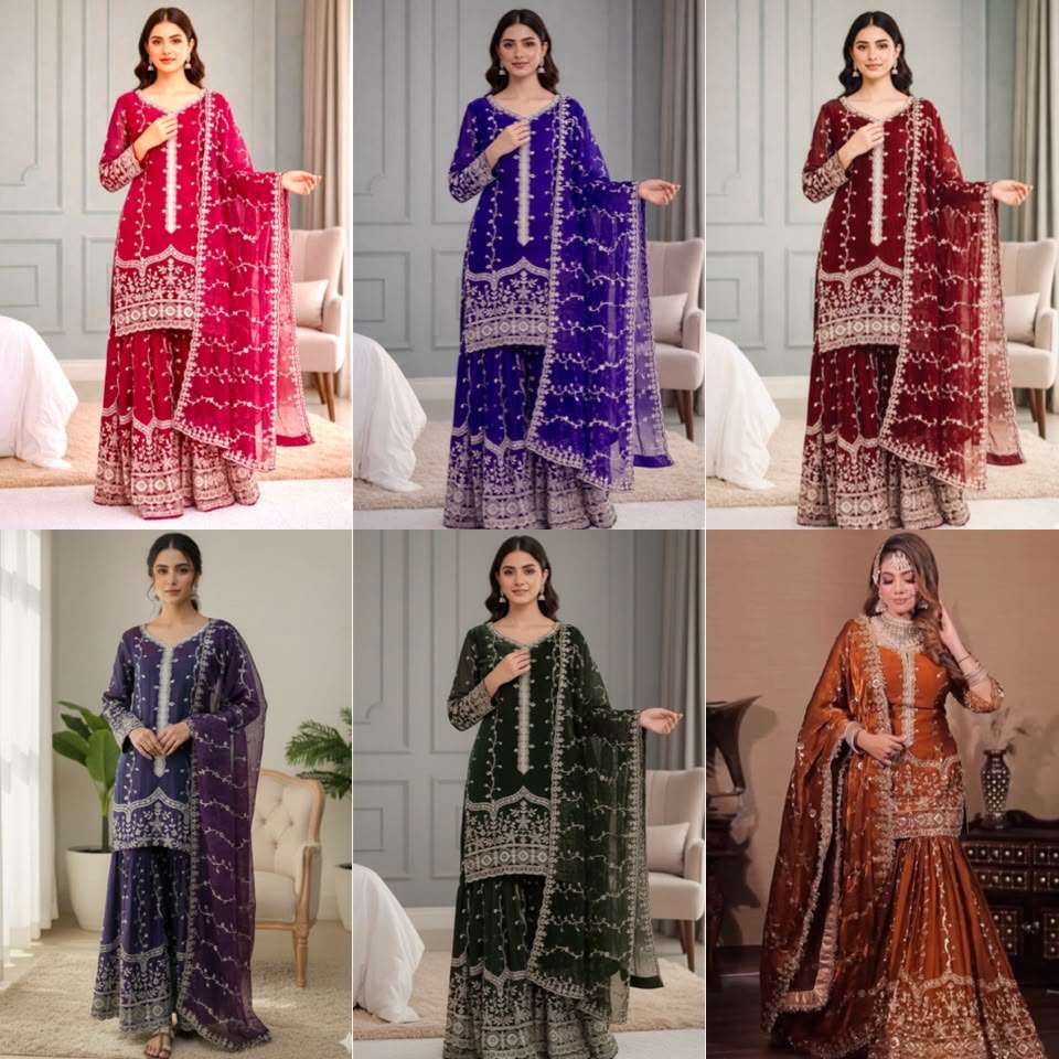 SSR 533 SILK SEQUENCE EMBROIDERY DESIGNER WORK FESTIVE WEAR SUIT