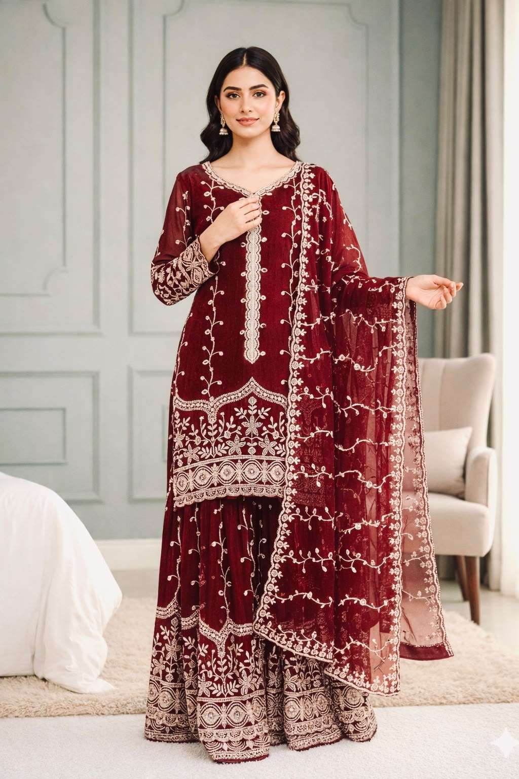 SSR 533 SILK SEQUENCE EMBROIDERY DESIGNER WORK FESTIVE WEAR SUIT