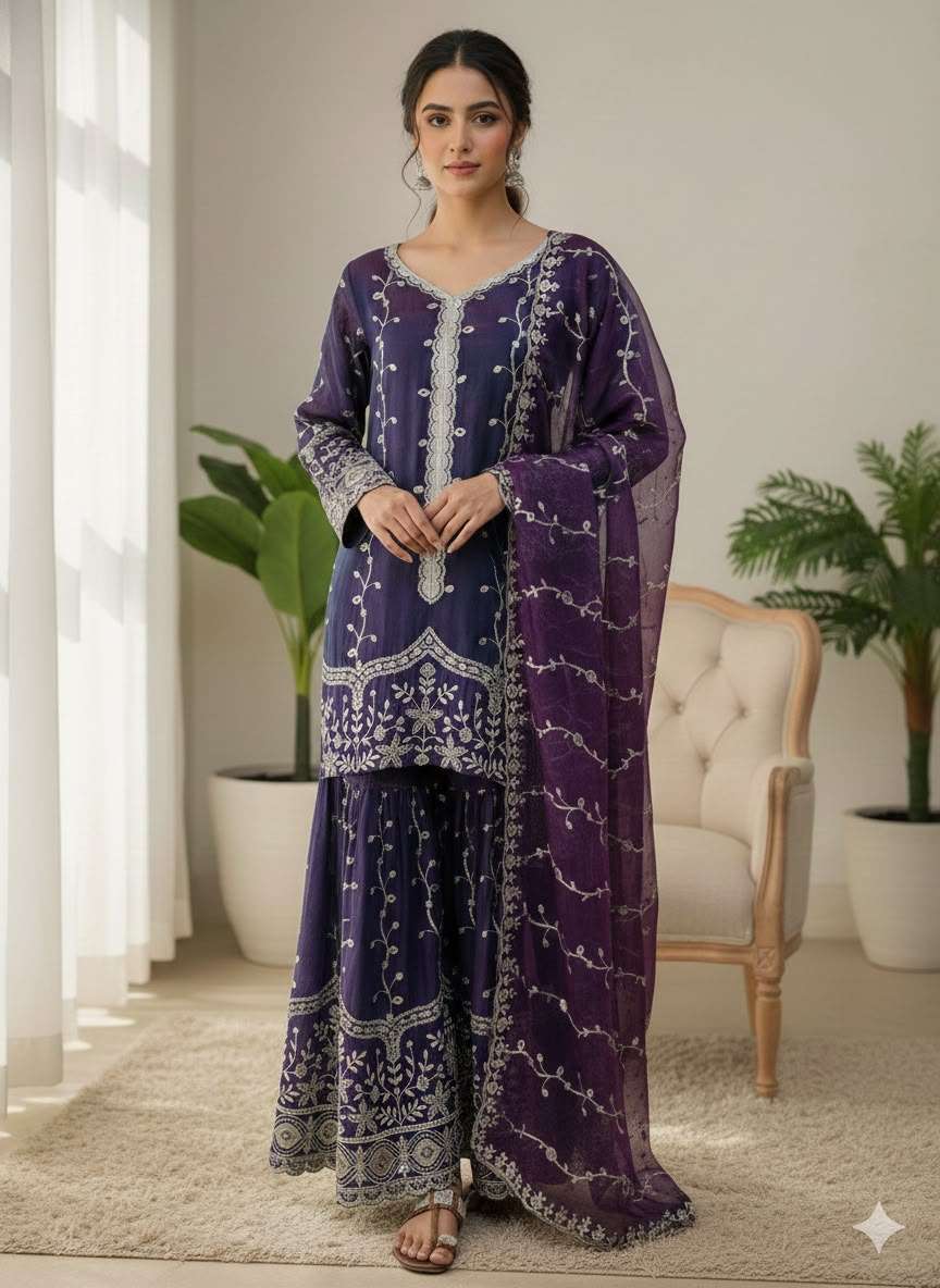 SSR 533 SILK SEQUENCE EMBROIDERY DESIGNER WORK FESTIVE WEAR SUIT