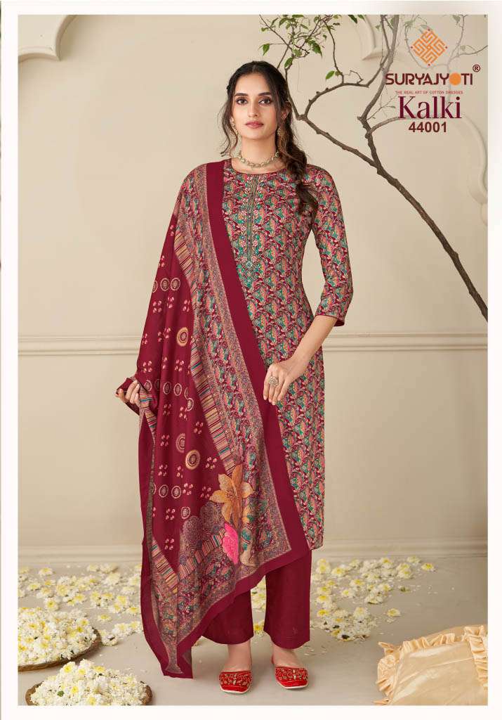 SURYAJYOTI KALKI VOL 44 JAM SATIN PRINT WITH FANCY EMBROIDERY WORK SUIT