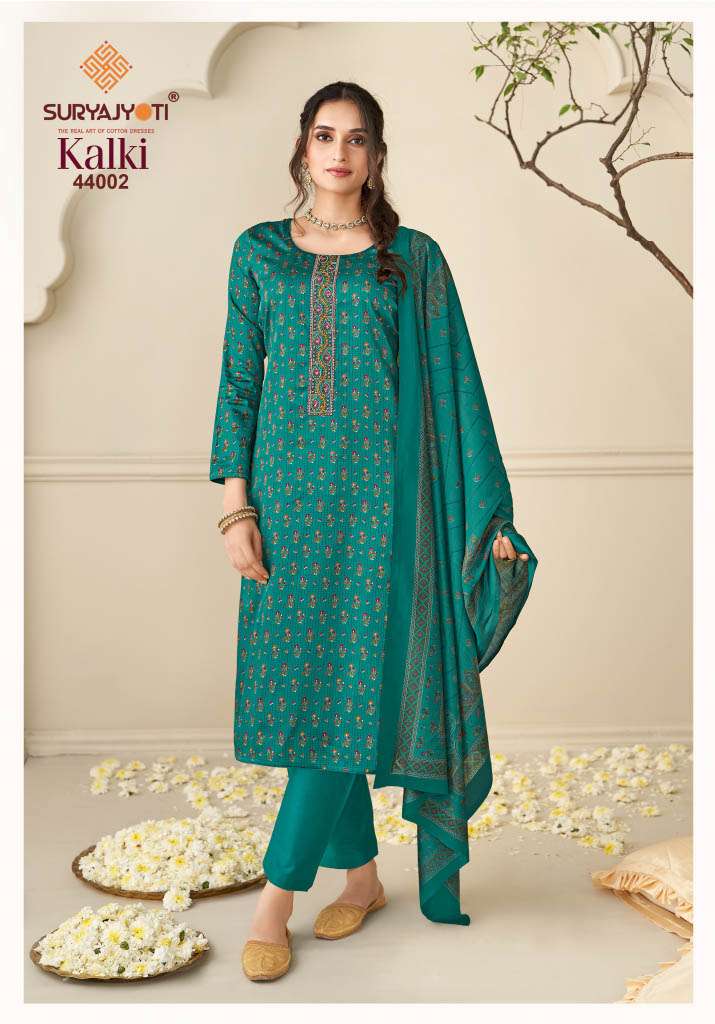 SURYAJYOTI KALKI VOL 44 JAM SATIN PRINT WITH FANCY EMBROIDERY WORK SUIT