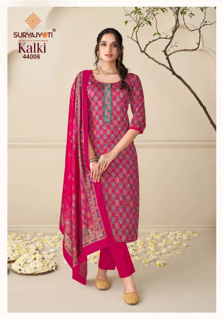 SURYAJYOTI KALKI VOL 44 JAM SATIN PRINT WITH FANCY EMBROIDERY WORK SUIT