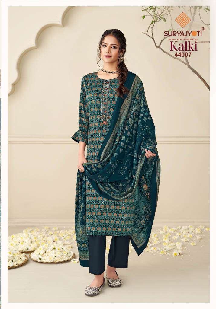 SURYAJYOTI KALKI VOL 44 JAM SATIN PRINT WITH FANCY EMBROIDERY WORK SUIT