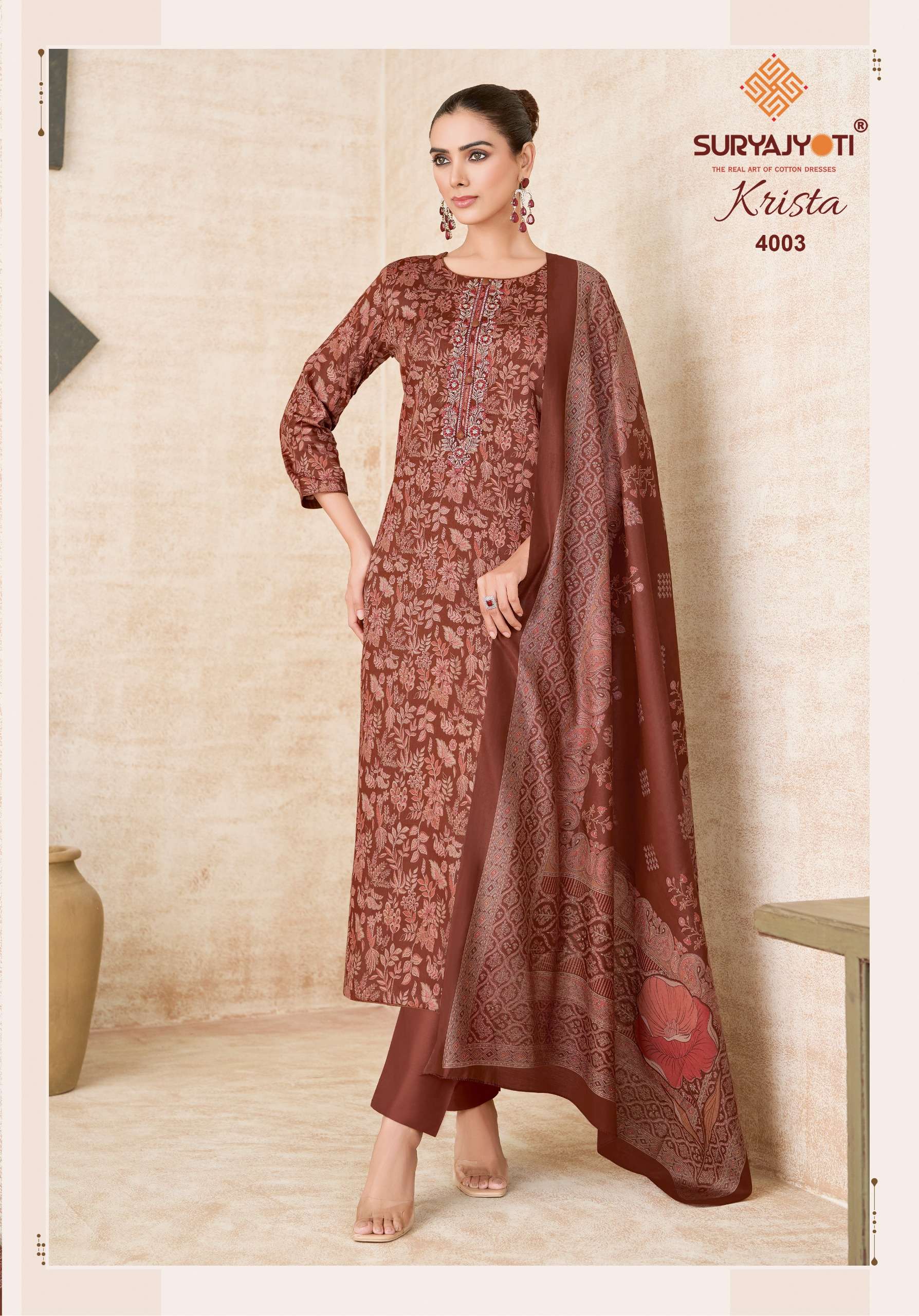 SURYAJYOTI KRISTA VOL 4 JAM SATIN PRINT WITH EMBROIDERY WORK SUIT