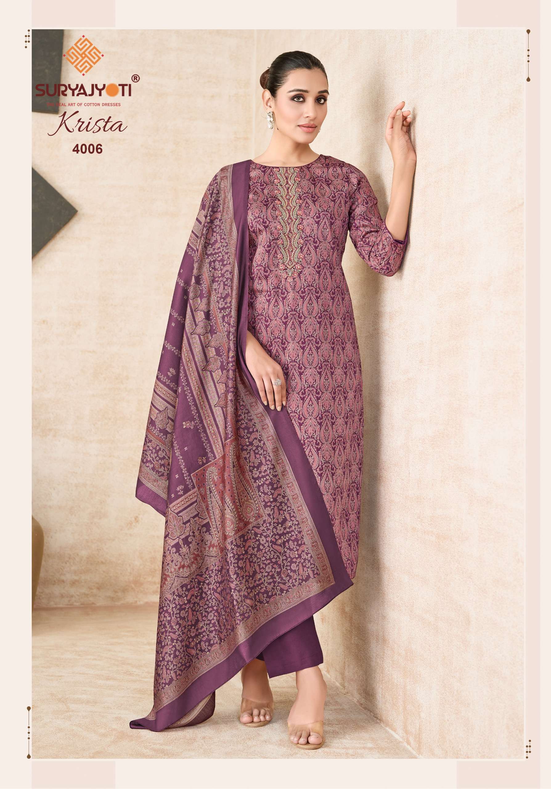 SURYAJYOTI KRISTA VOL 4 JAM SATIN PRINT WITH EMBROIDERY WORK SUIT