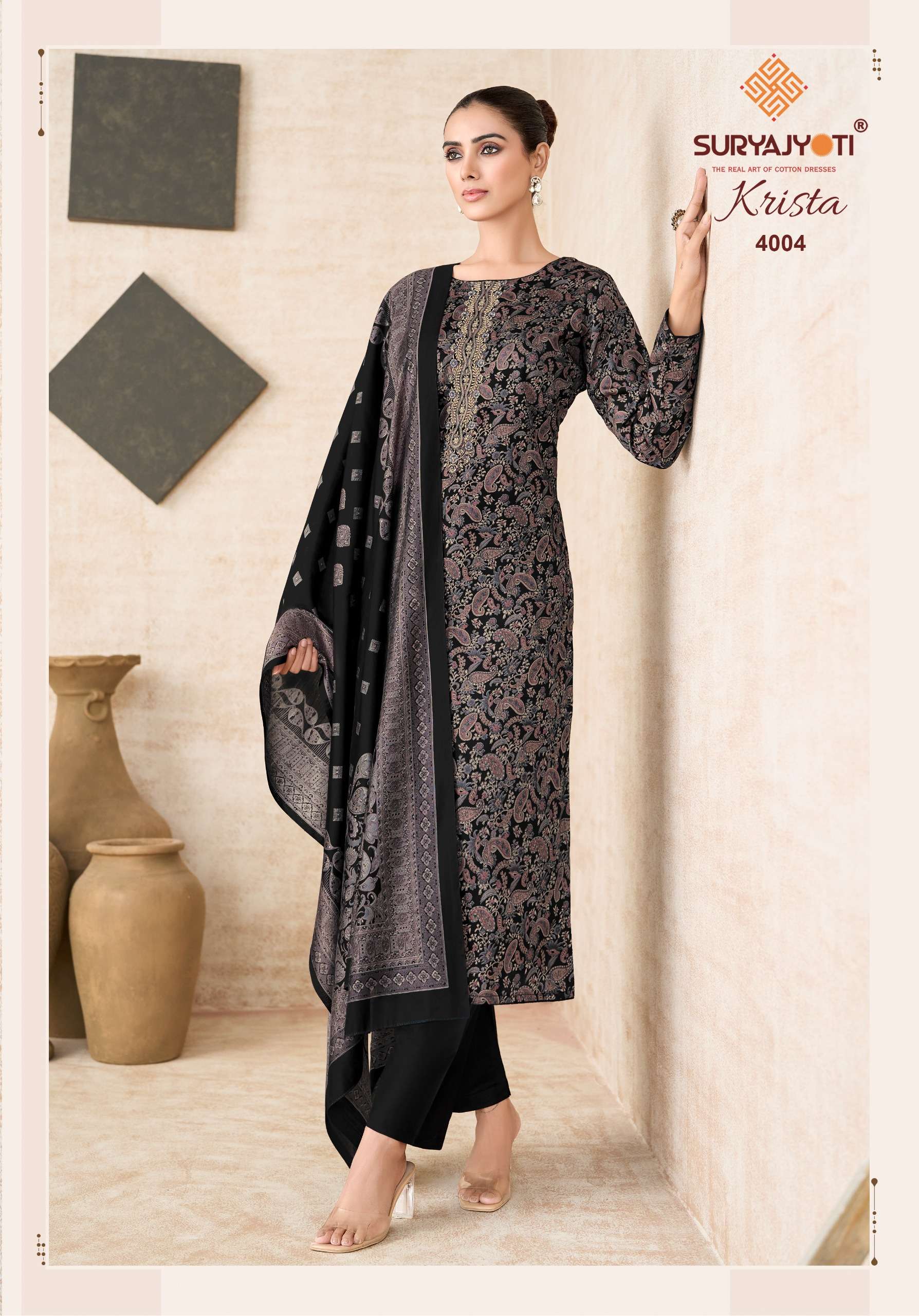 SURYAJYOTI KRISTA VOL 4 JAM SATIN PRINT WITH EMBROIDERY WORK SUIT