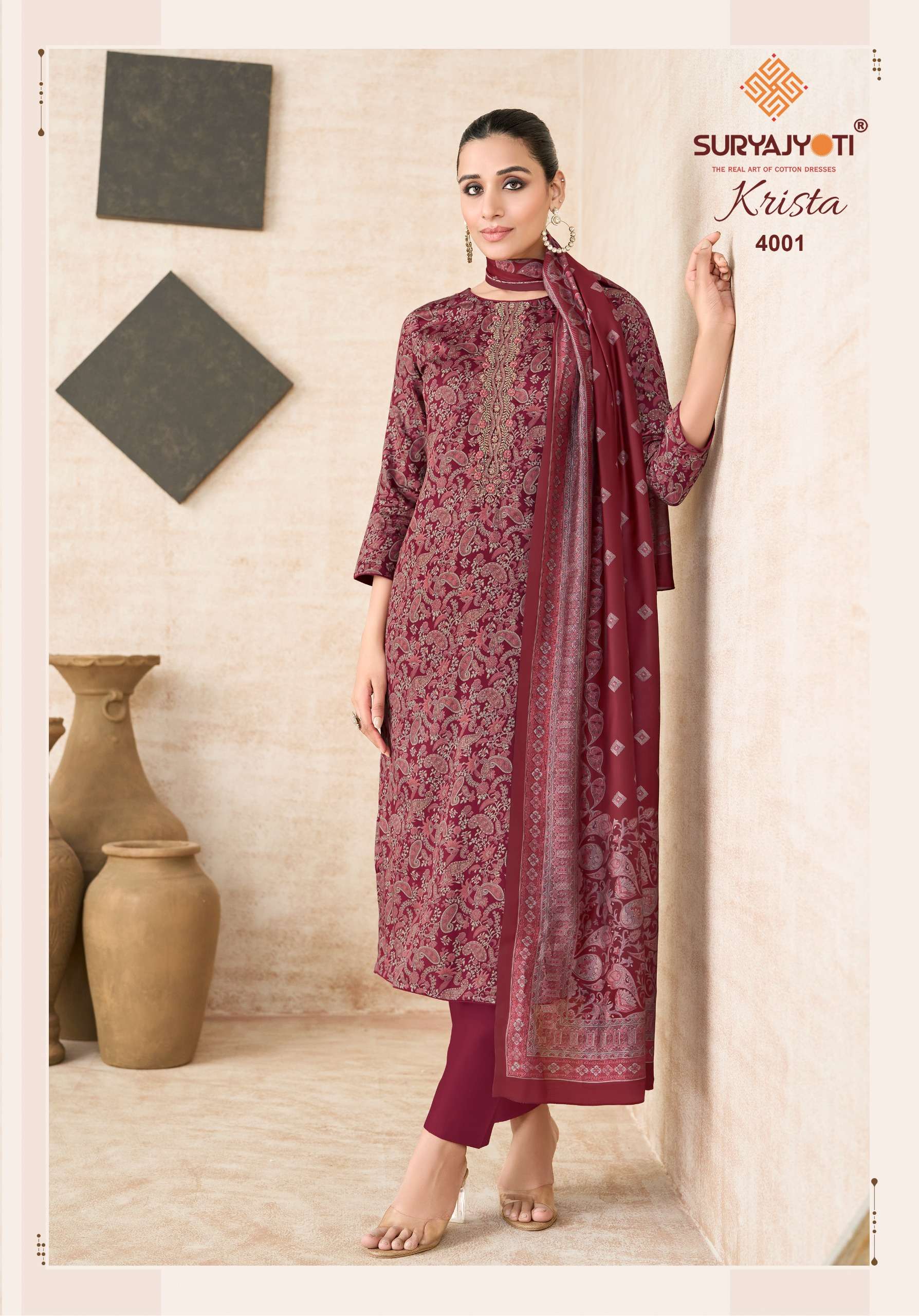 SURYAJYOTI KRISTA VOL 4 JAM SATIN PRINT WITH EMBROIDERY WORK SUIT