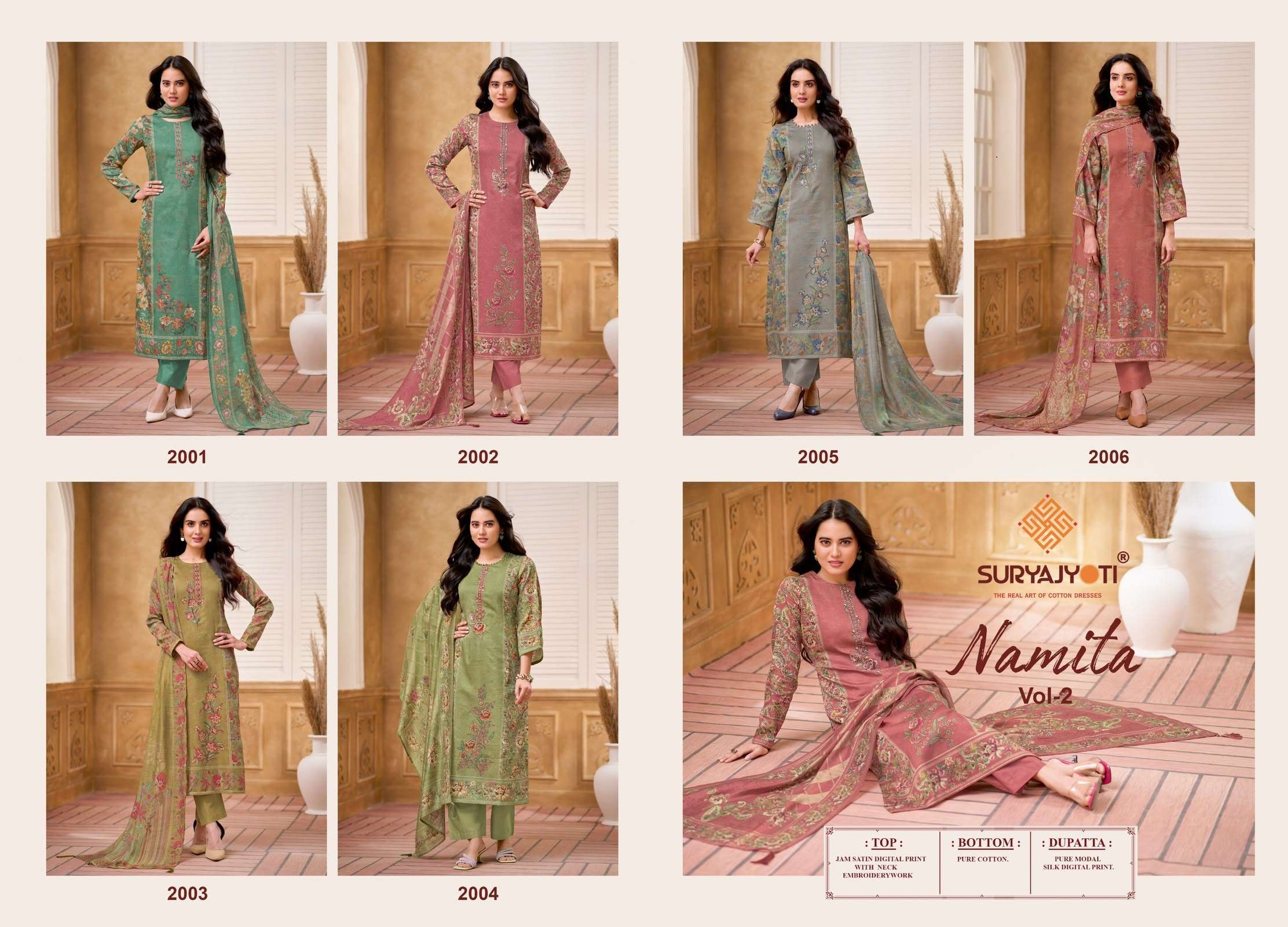 SURYAJYOTI NAMITA VOL 2 JAM SATIN DIGITAL PRINTS WITH EMBROIDERY WORKS SUIT