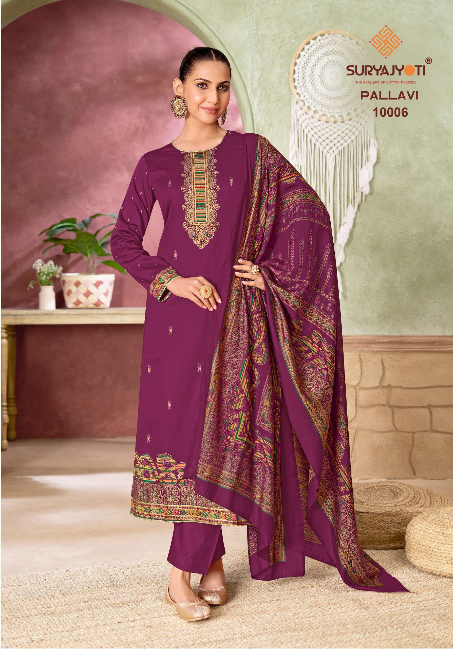 SURYAJYOTI PALLAVI VOL 10 JAM SATIN PRINT WITH FANCY WORK SUIT 