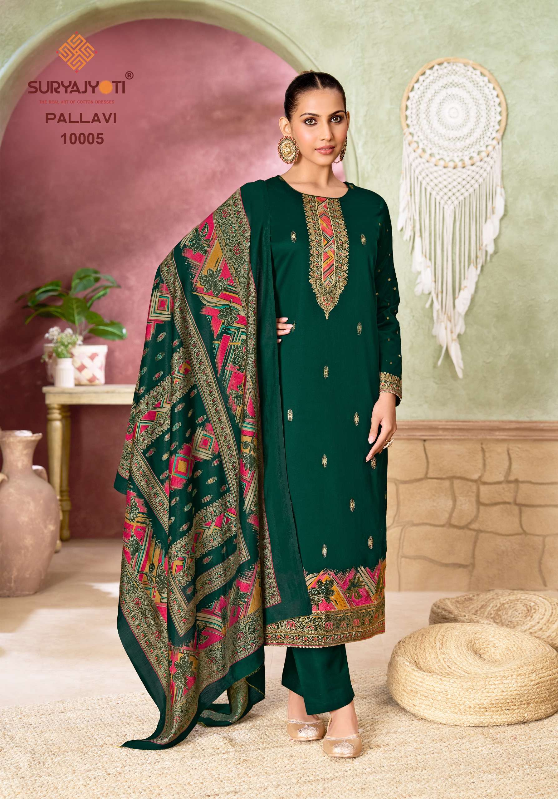 SURYAJYOTI PALLAVI VOL 10 JAM SATIN PRINT WITH FANCY WORK SUIT 