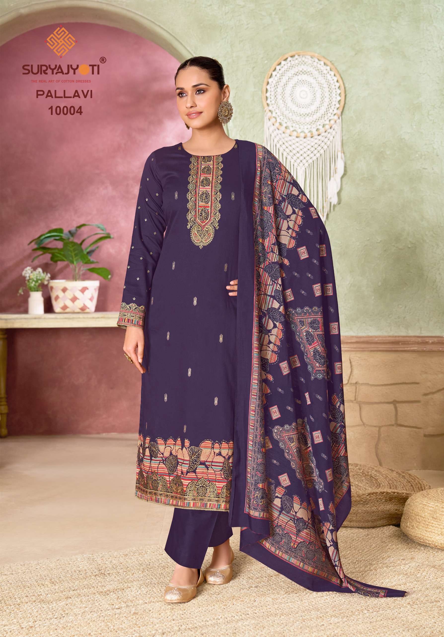 SURYAJYOTI PALLAVI VOL 10 JAM SATIN PRINT WITH FANCY WORK SUIT 